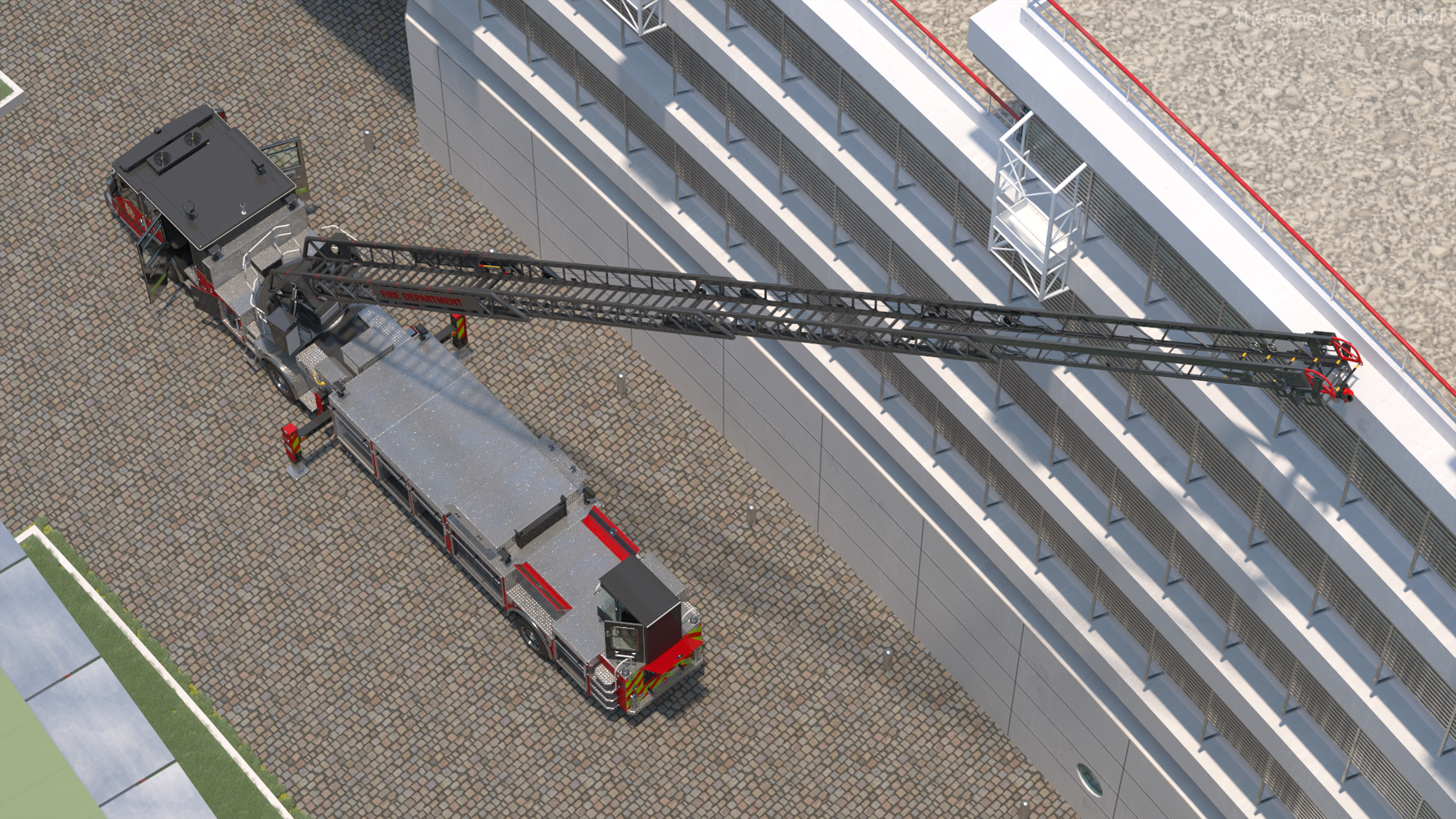Velocity Ascendant Heavy Duty Black Fire Truck with Tiller Aerial Ladder Rigged 3D model
