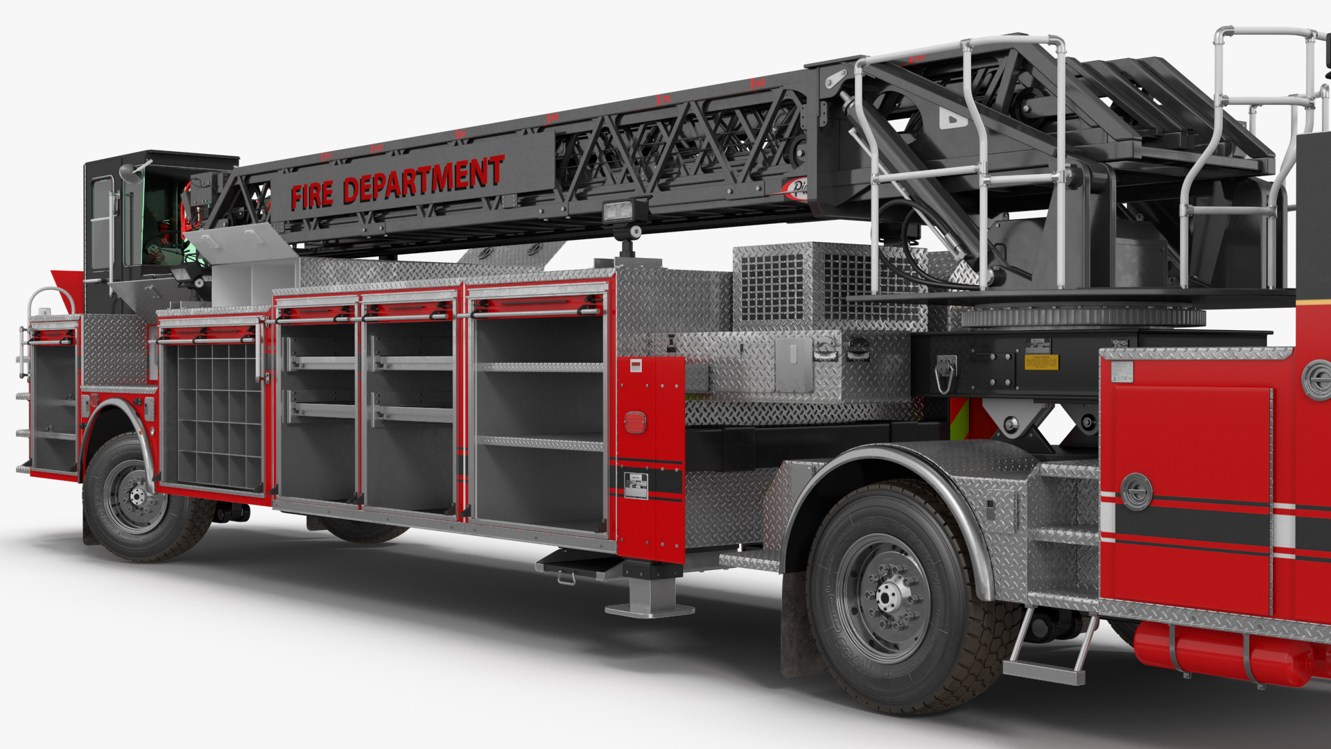 Velocity Ascendant Heavy Duty Black Fire Truck with Tiller Aerial Ladder Rigged 3D model