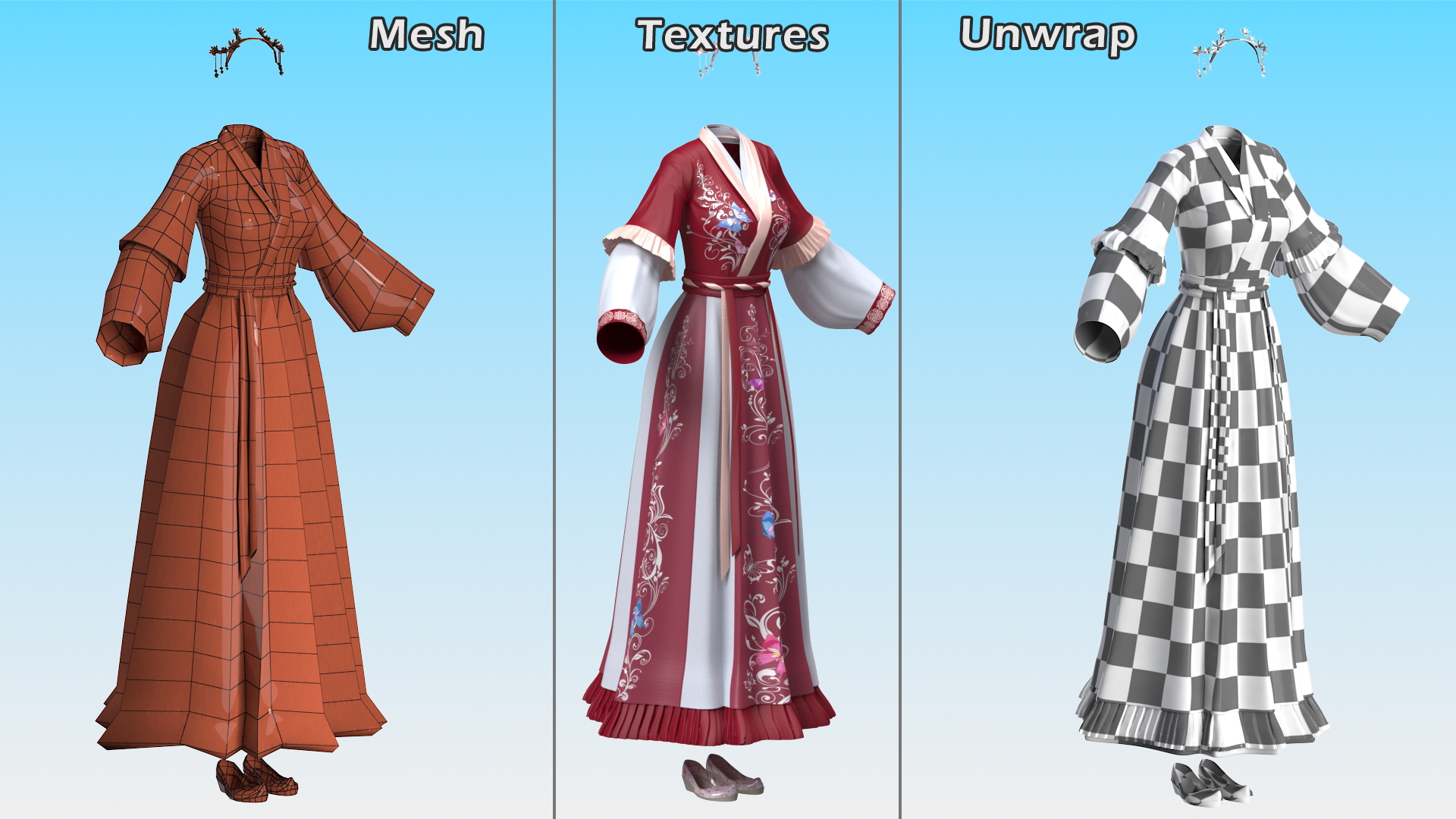 Clothes Set Traditional Chinese Style for Women 3D
