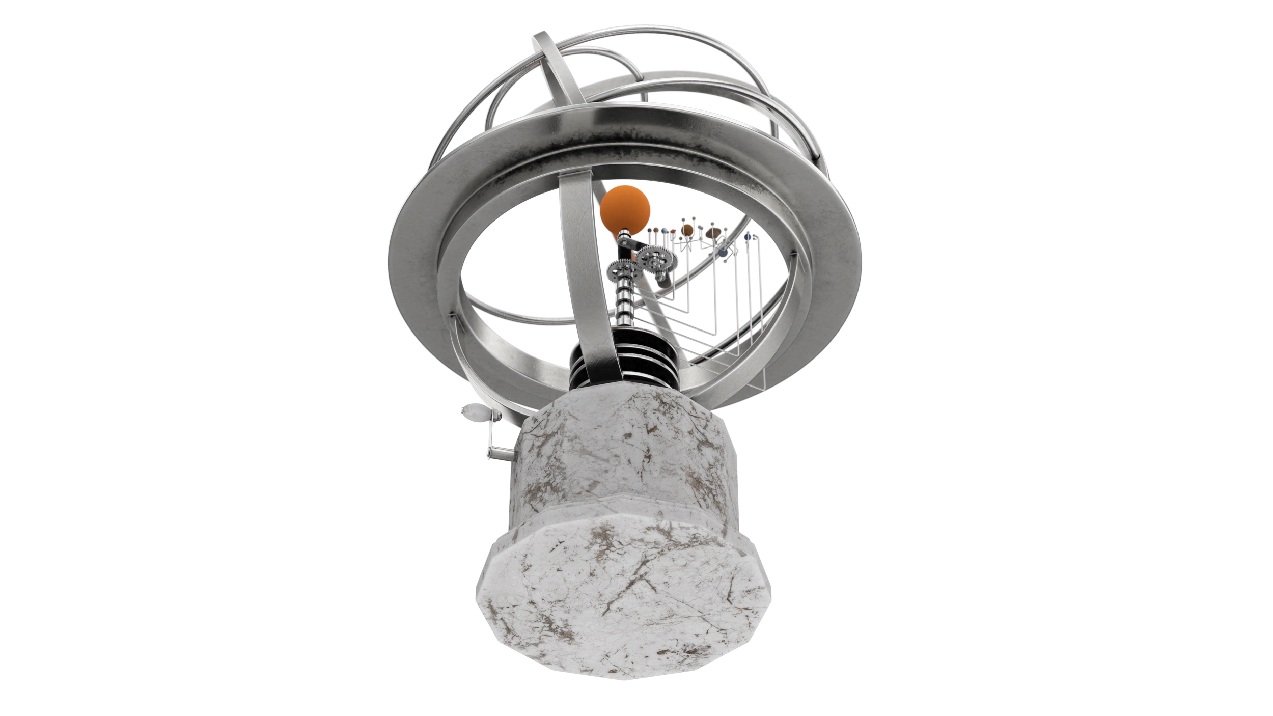 Silver Solar System Orrery with Marble Base Rigged for Maya 3D model