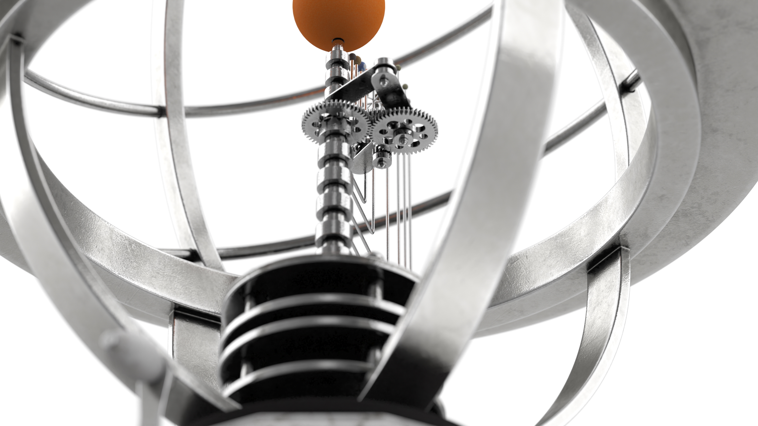 Silver Solar System Orrery with Marble Base Rigged for Maya 3D model
