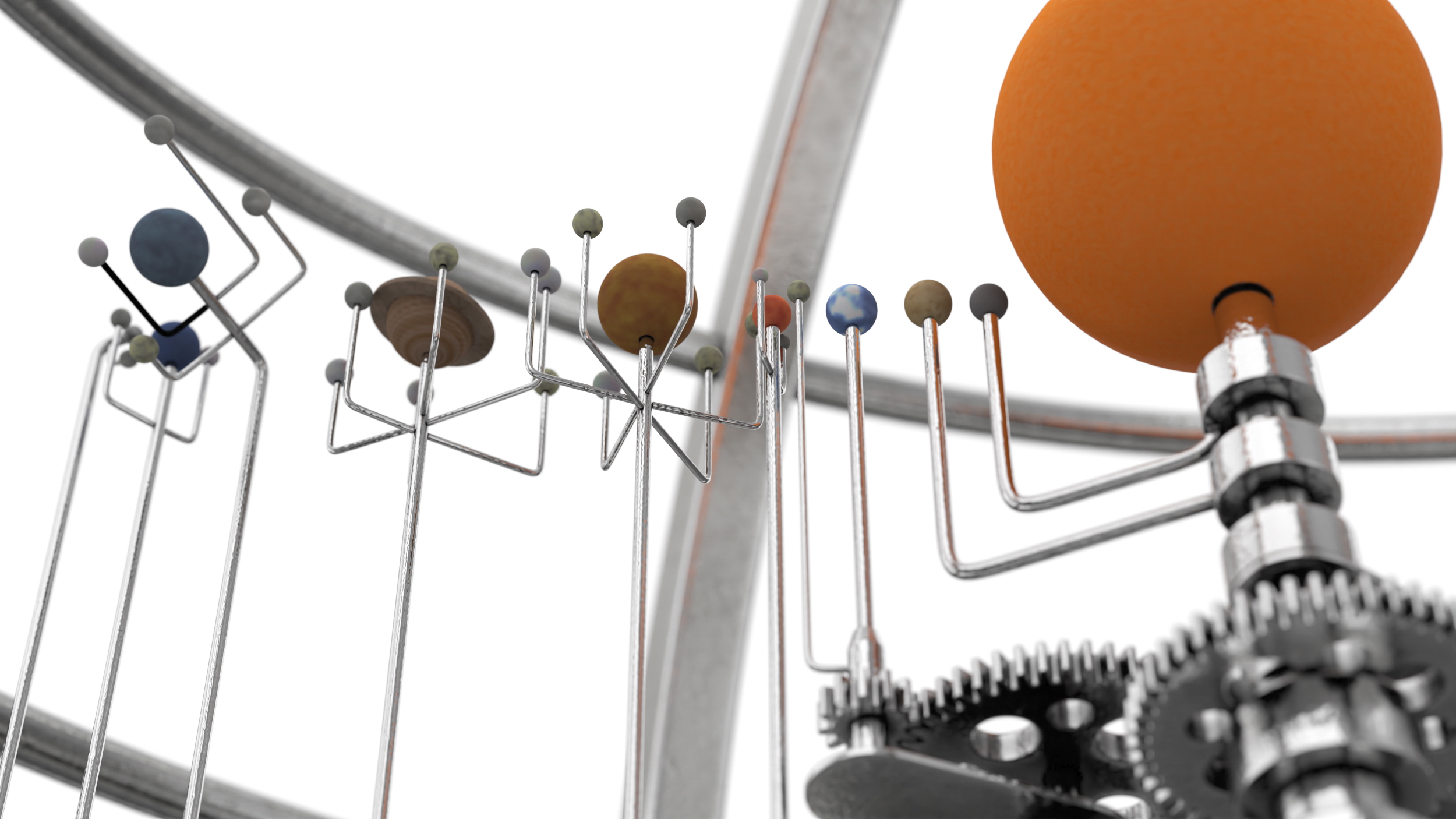 Silver Solar System Orrery with Marble Base Rigged for Maya 3D model
