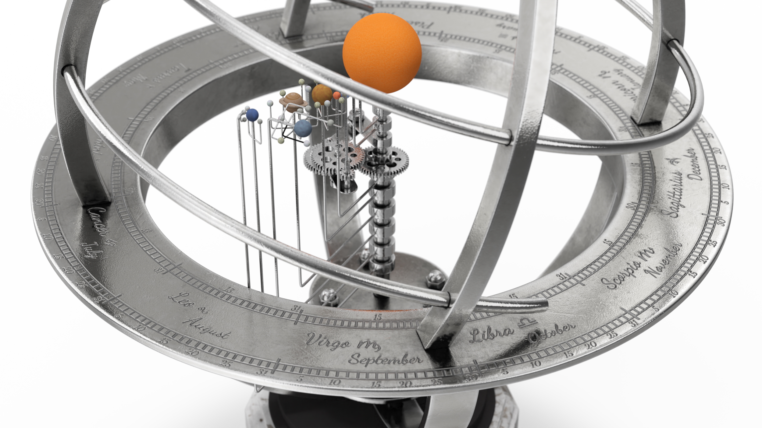 Silver Solar System Orrery with Marble Base Rigged for Maya 3D model