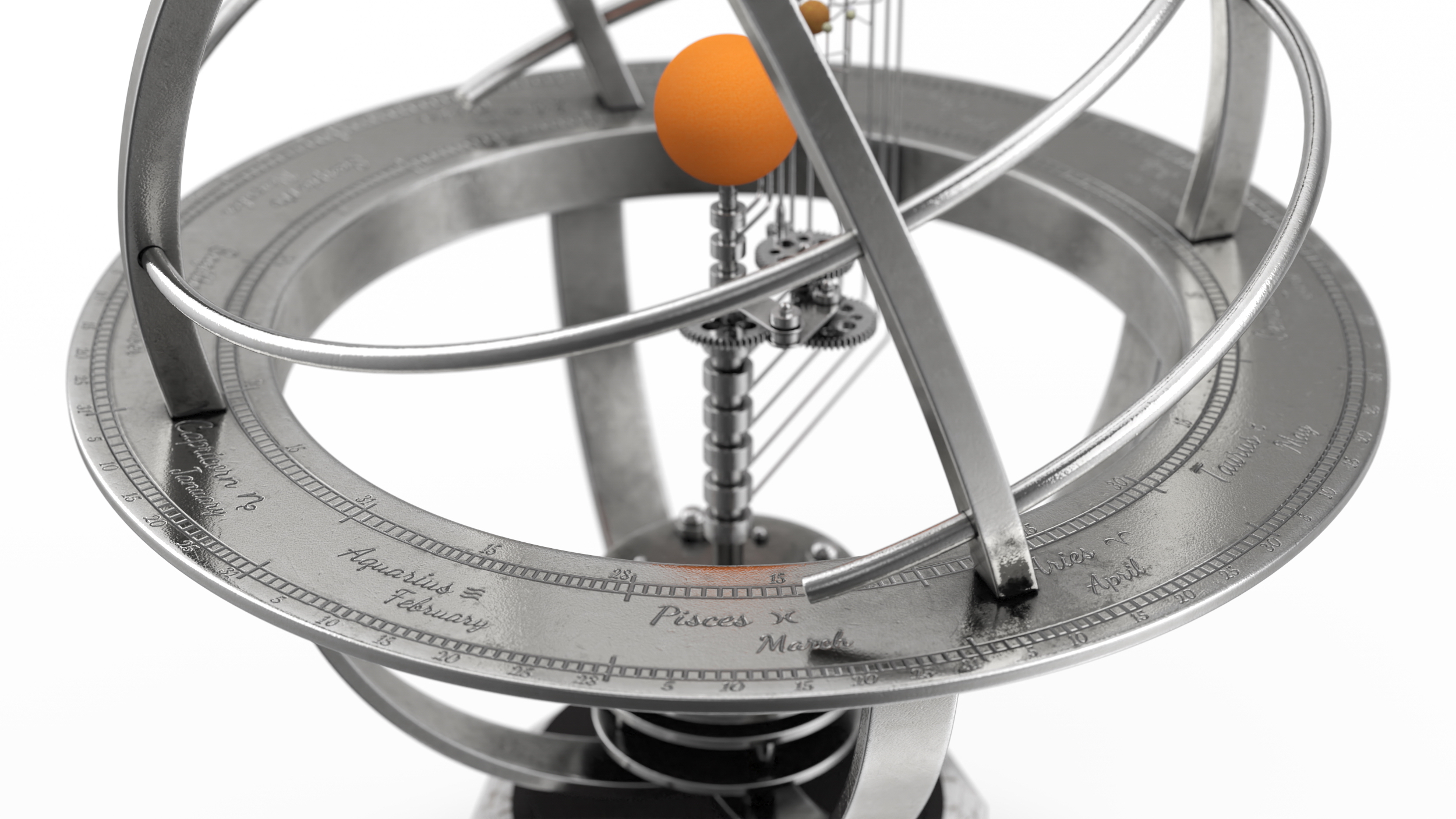 Silver Solar System Orrery with Marble Base Rigged for Maya 3D model