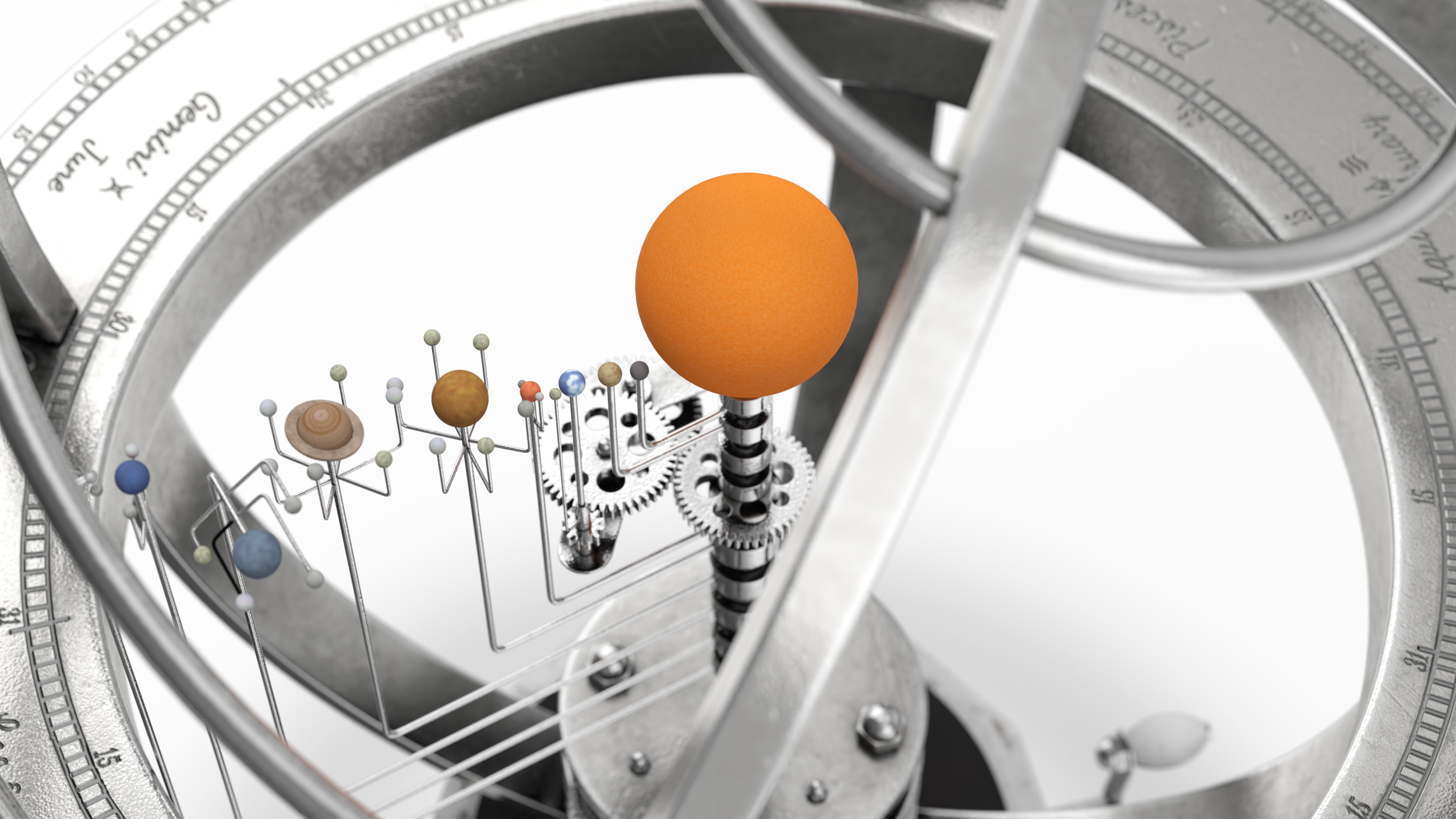 Silver Solar System Orrery with Marble Base Rigged for Maya 3D model