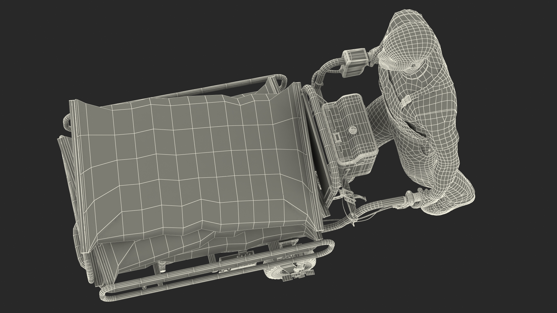 3D Worker with a Wheelbarrow Battery Frame Cement