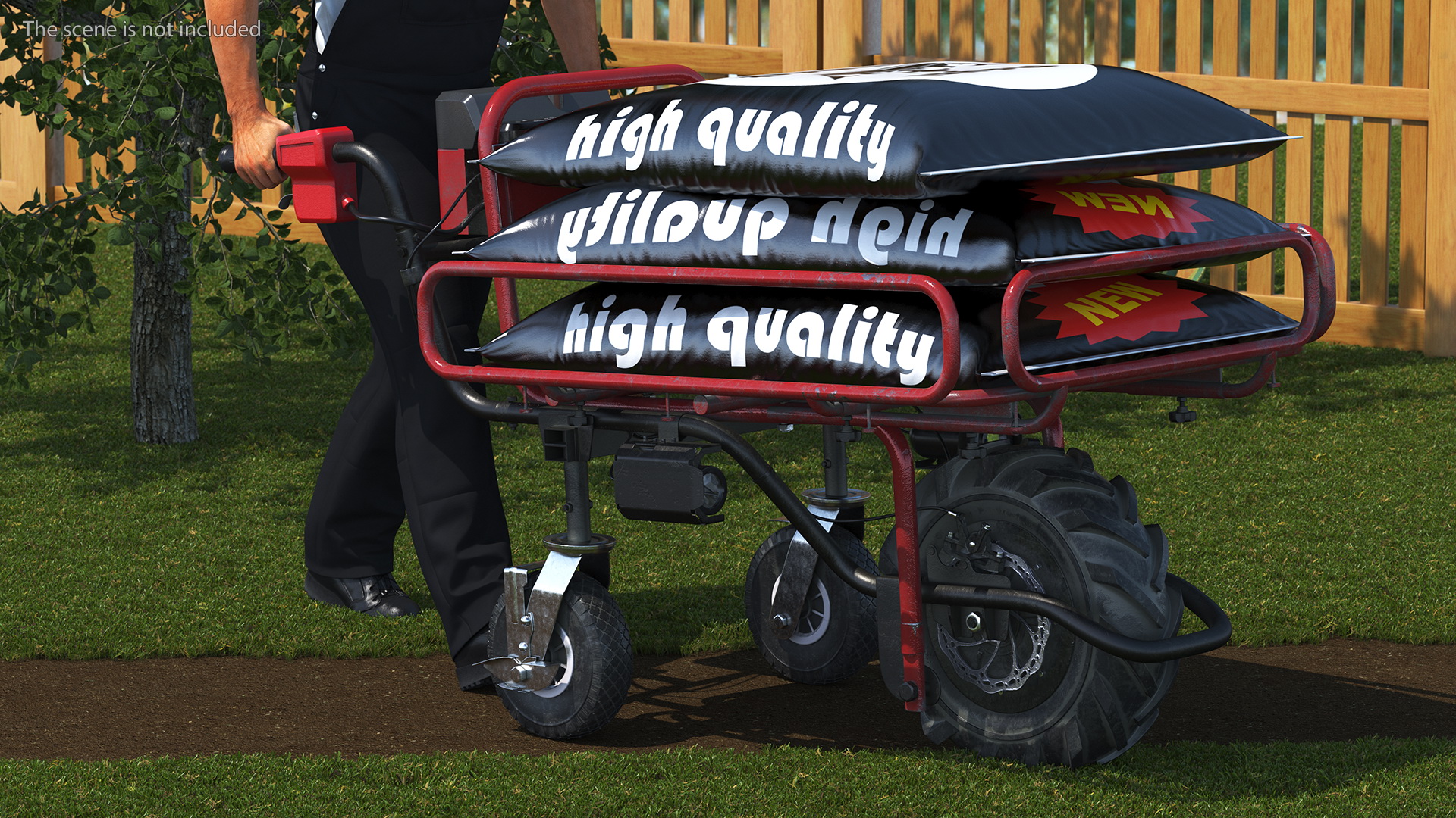 3D Worker with a Wheelbarrow Battery Frame Cement