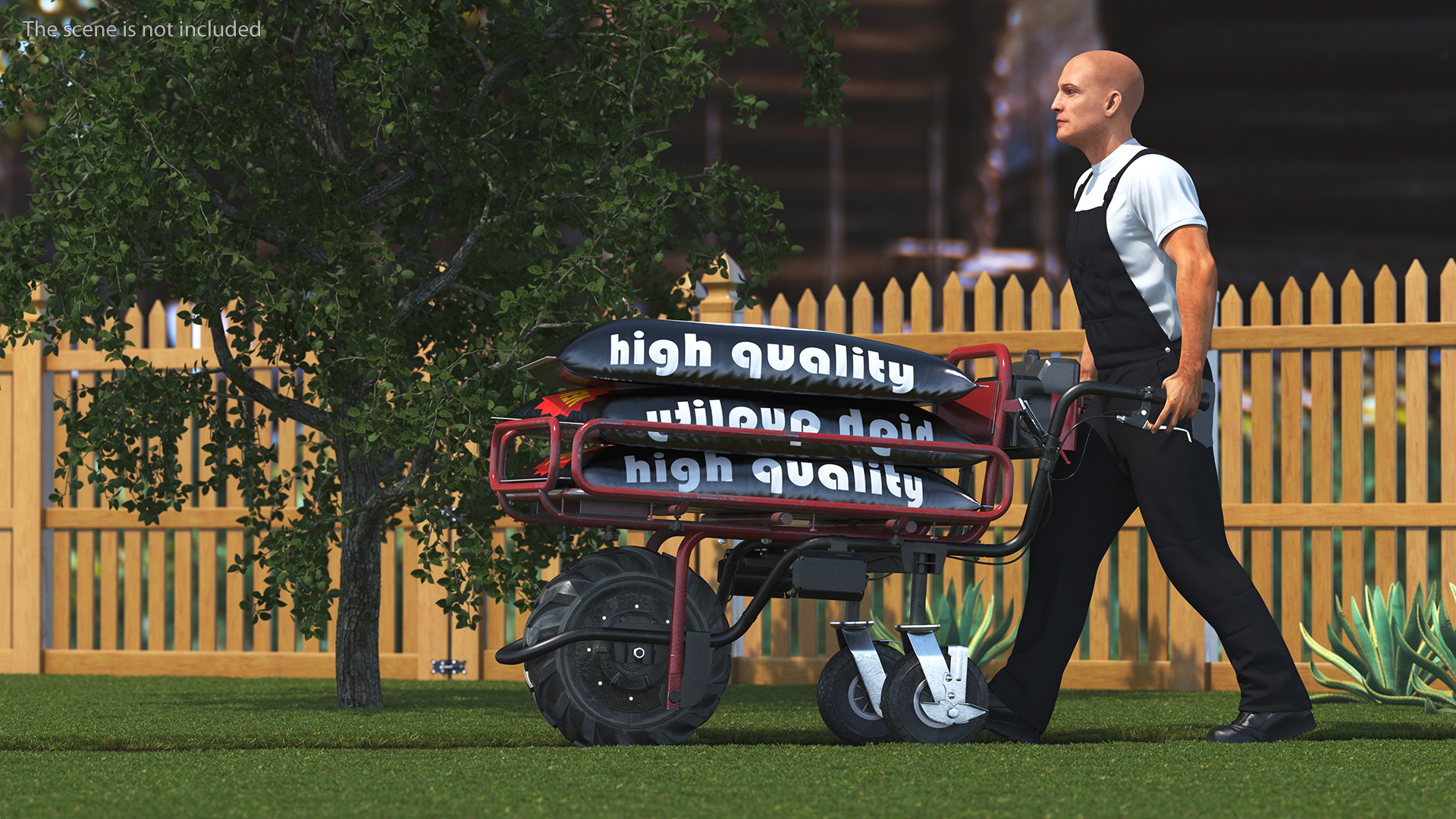 3D Worker with a Wheelbarrow Battery Frame Cement