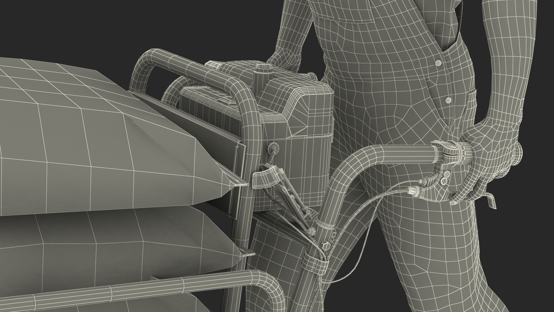 3D Worker with a Wheelbarrow Battery Frame Cement