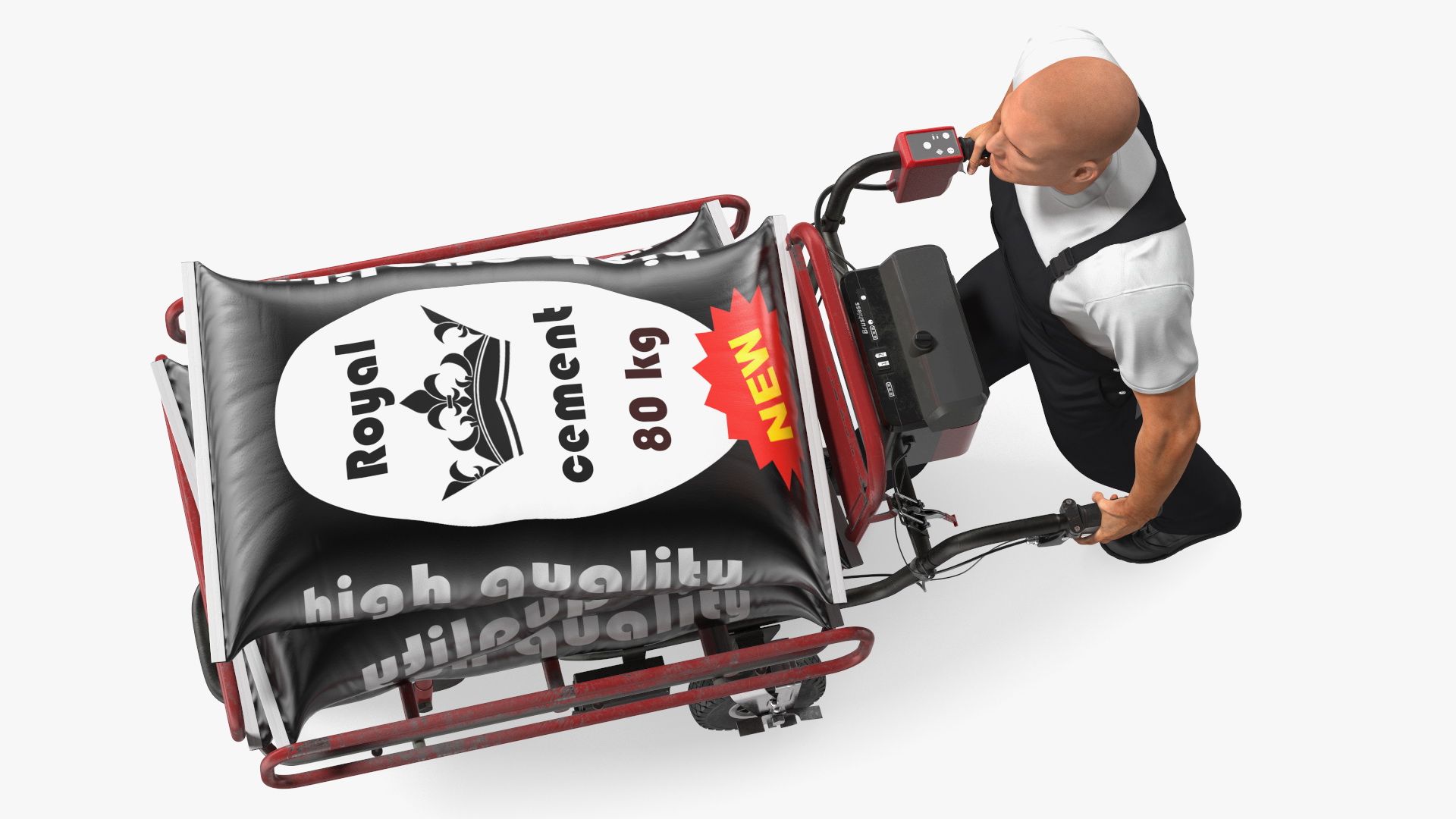 3D Worker with a Wheelbarrow Battery Frame Cement