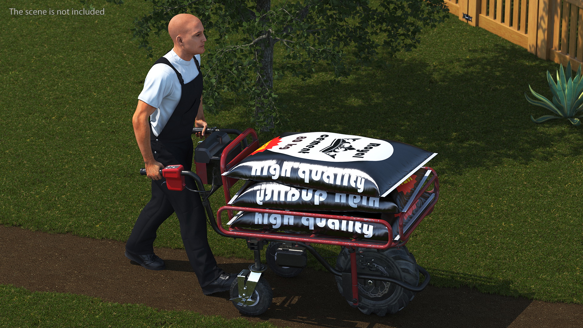3D Worker with a Wheelbarrow Battery Frame Cement