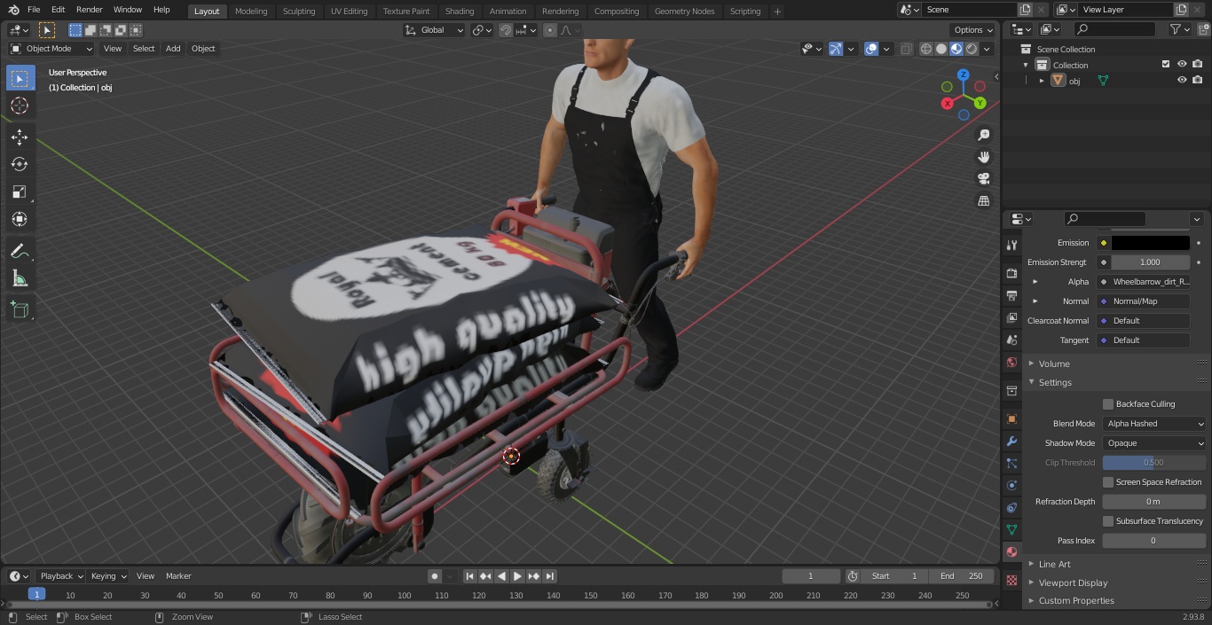 3D Worker with a Wheelbarrow Battery Frame Cement