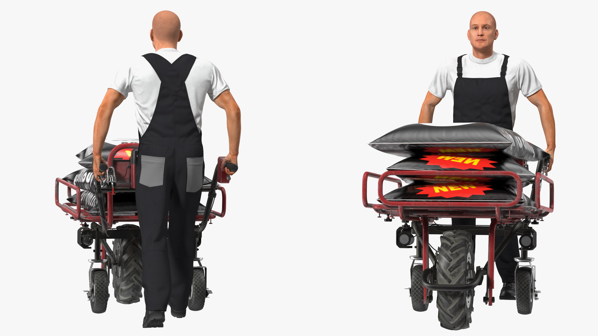 3D Worker with a Wheelbarrow Battery Frame Cement