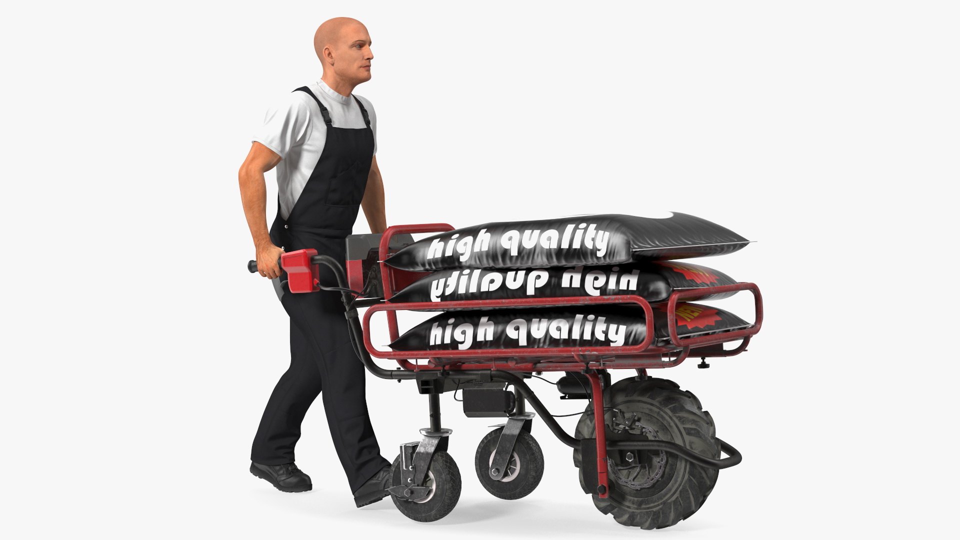 3D Worker with a Wheelbarrow Battery Frame Cement
