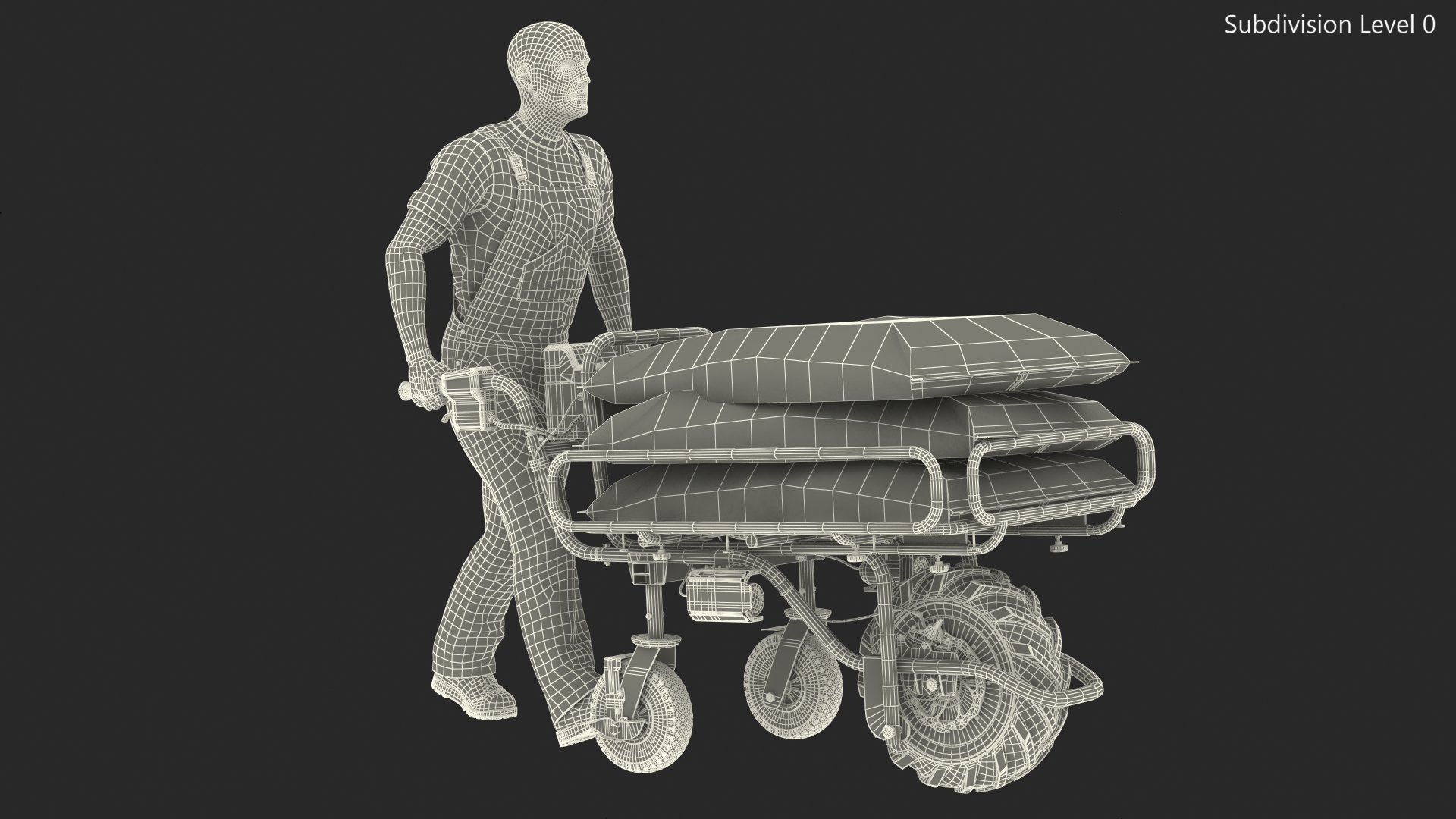 3D Worker with a Wheelbarrow Battery Frame Cement