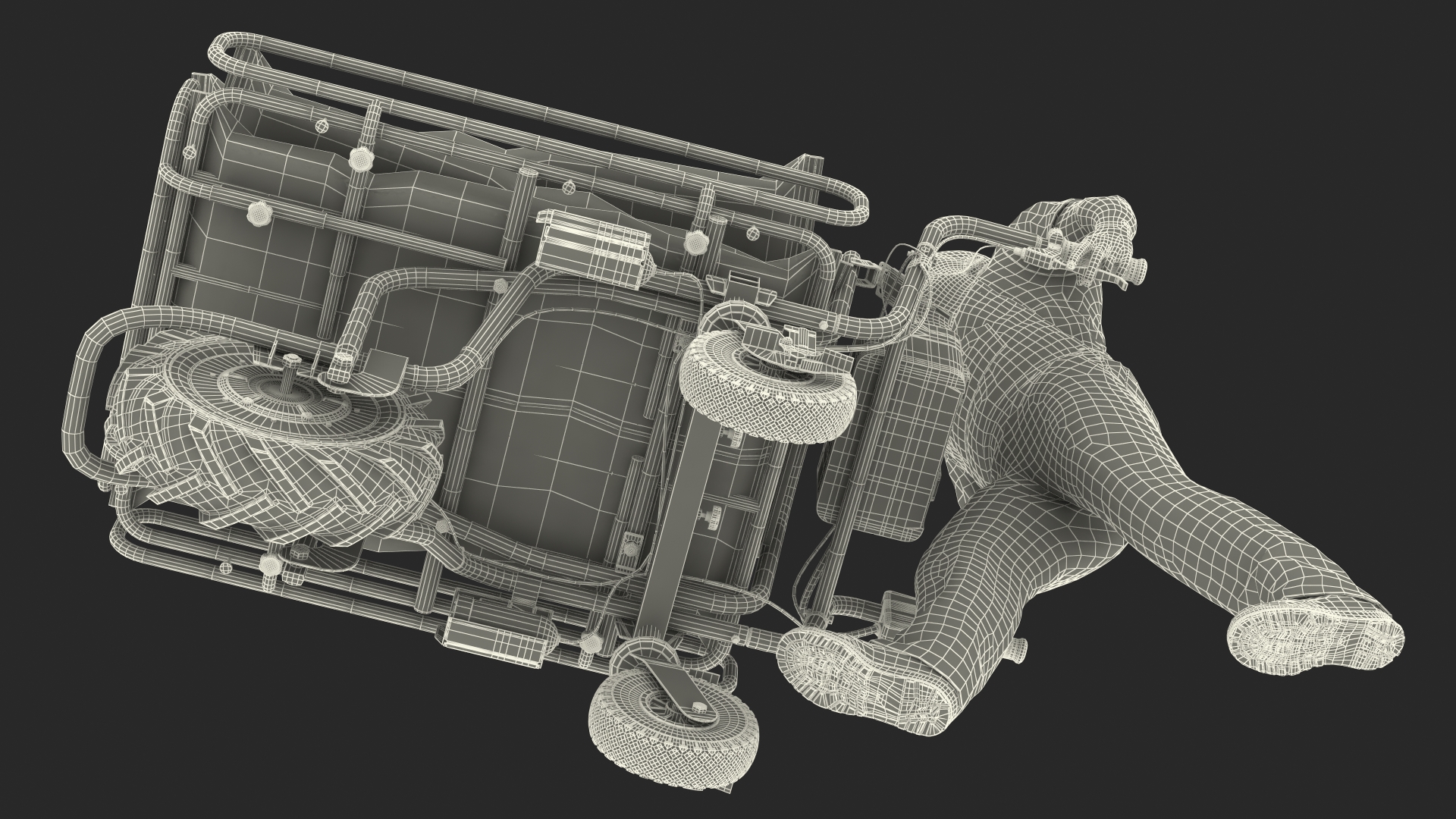 3D Worker with a Wheelbarrow Battery Frame Cement