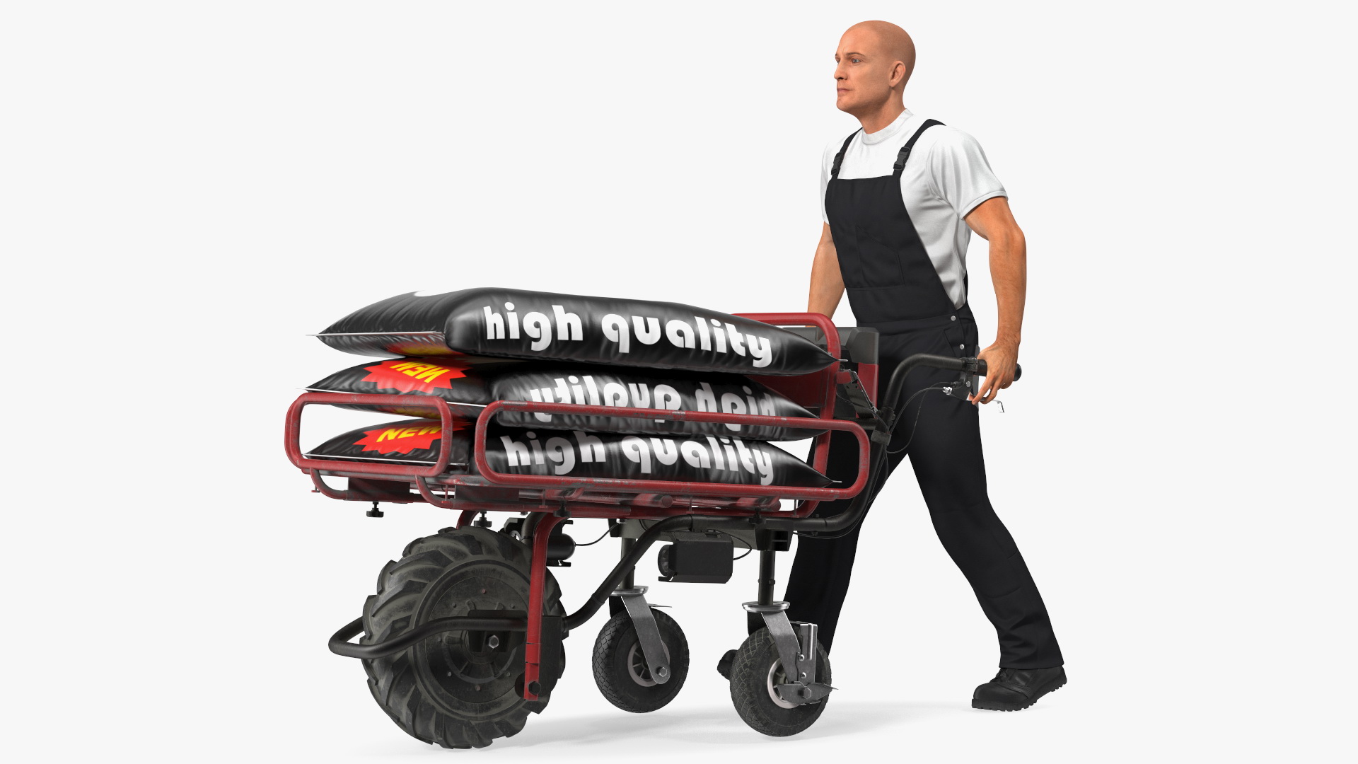 3D Worker with a Wheelbarrow Battery Frame Cement