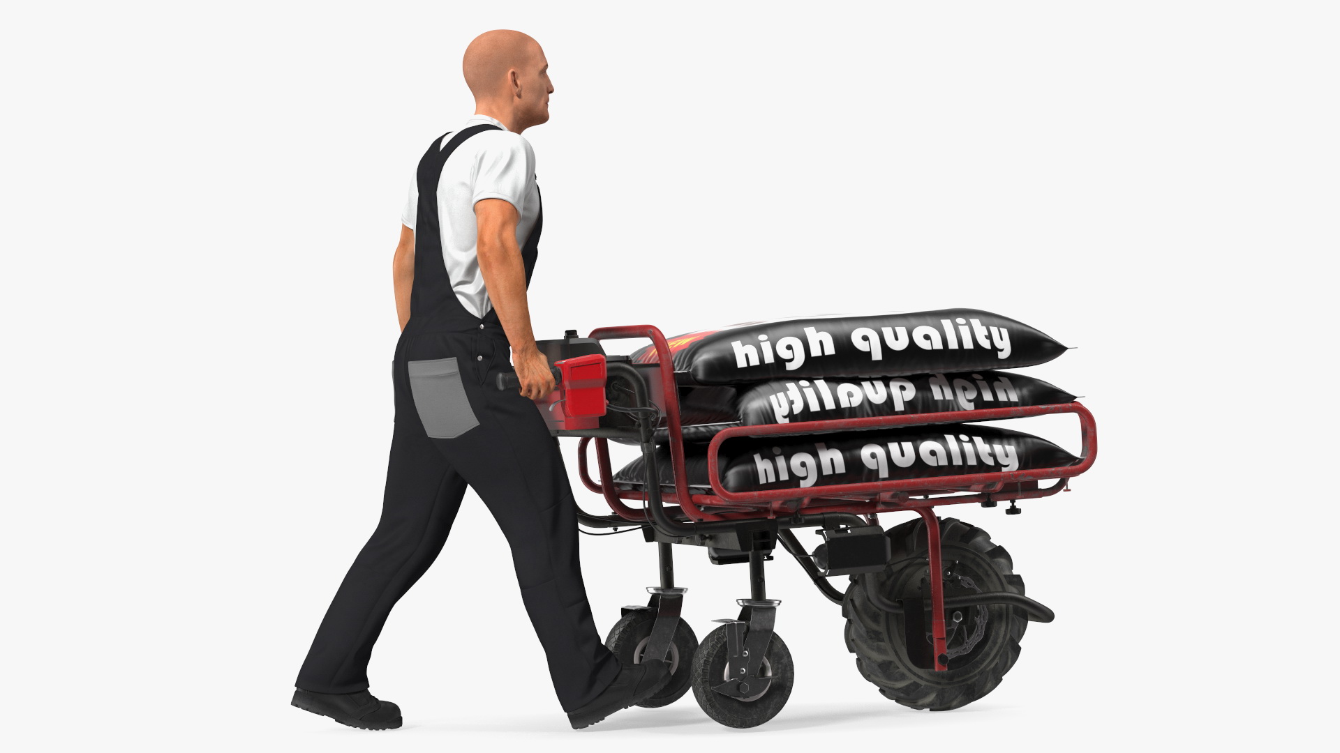 3D Worker with a Wheelbarrow Battery Frame Cement