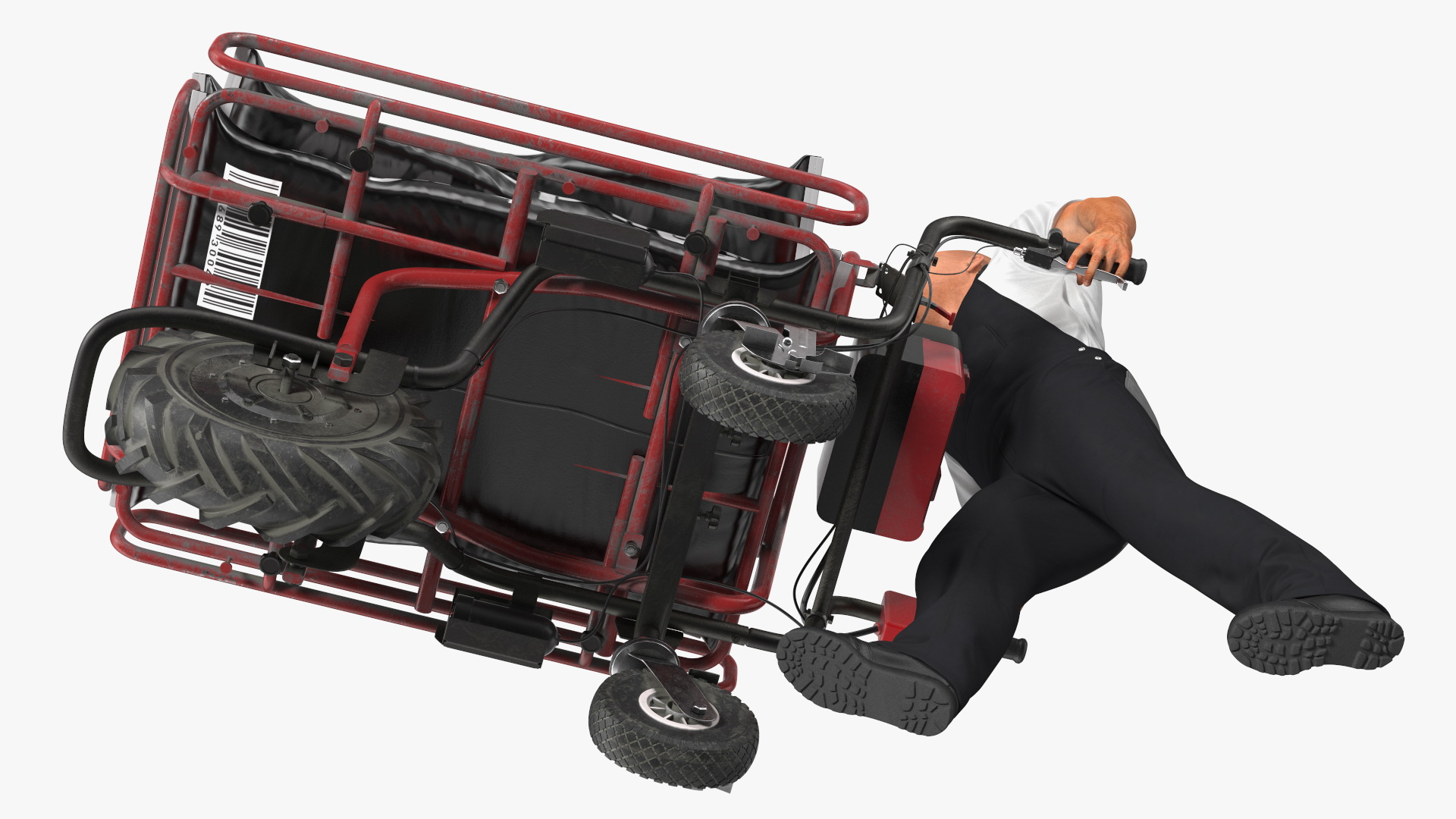 3D Worker with a Wheelbarrow Battery Frame Cement