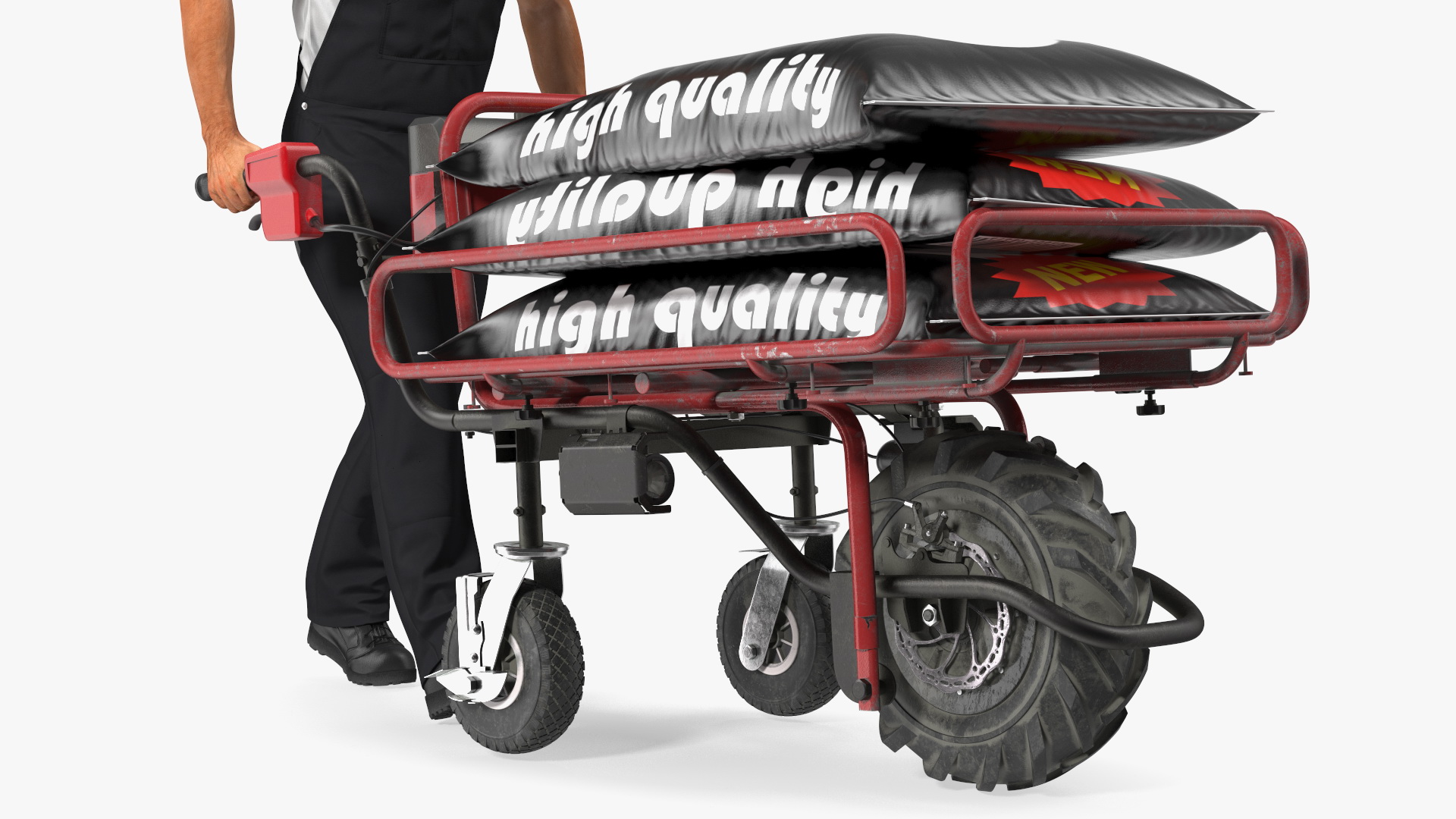 3D Worker with a Wheelbarrow Battery Frame Cement