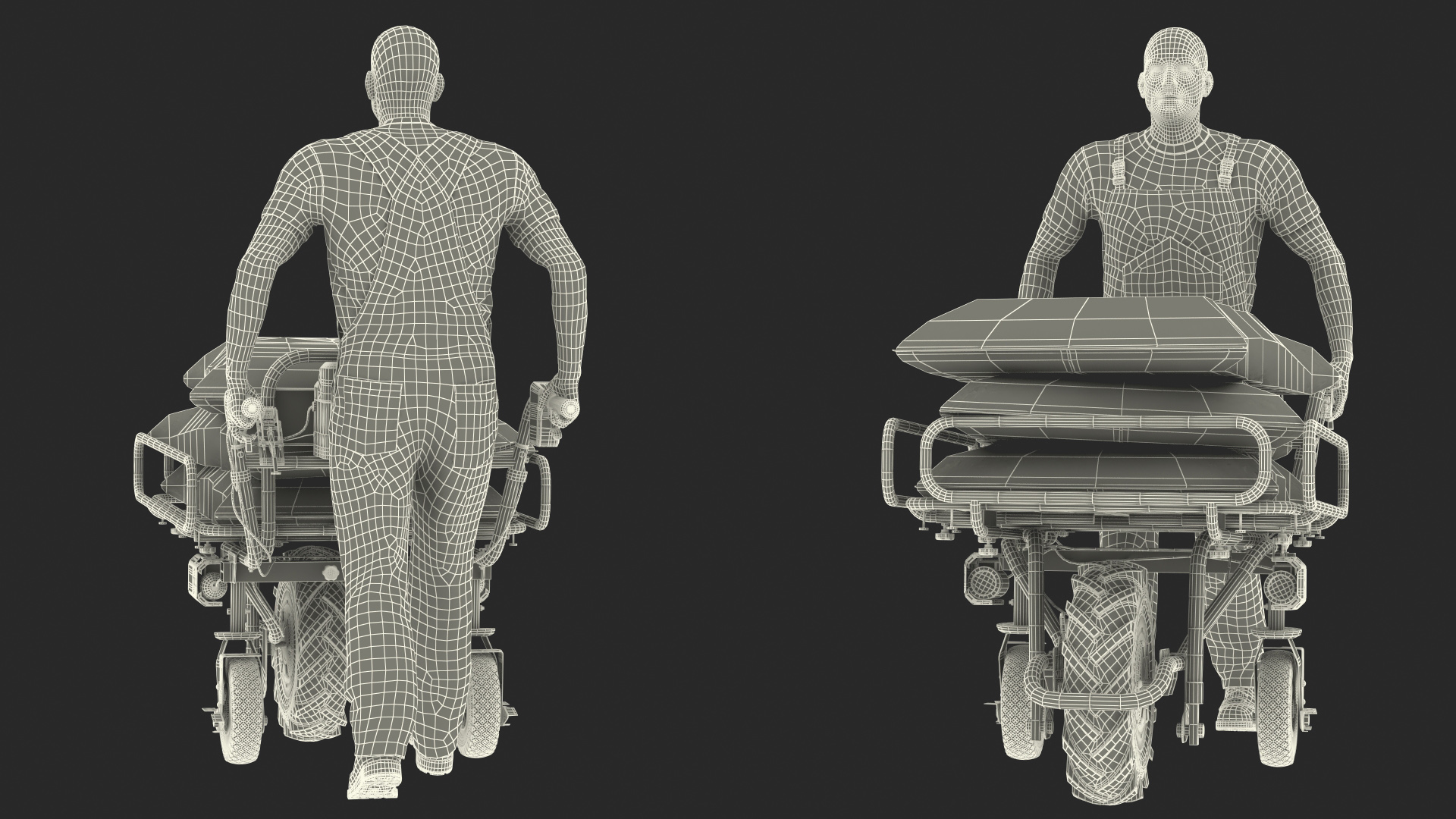 3D Worker with a Wheelbarrow Battery Frame Cement