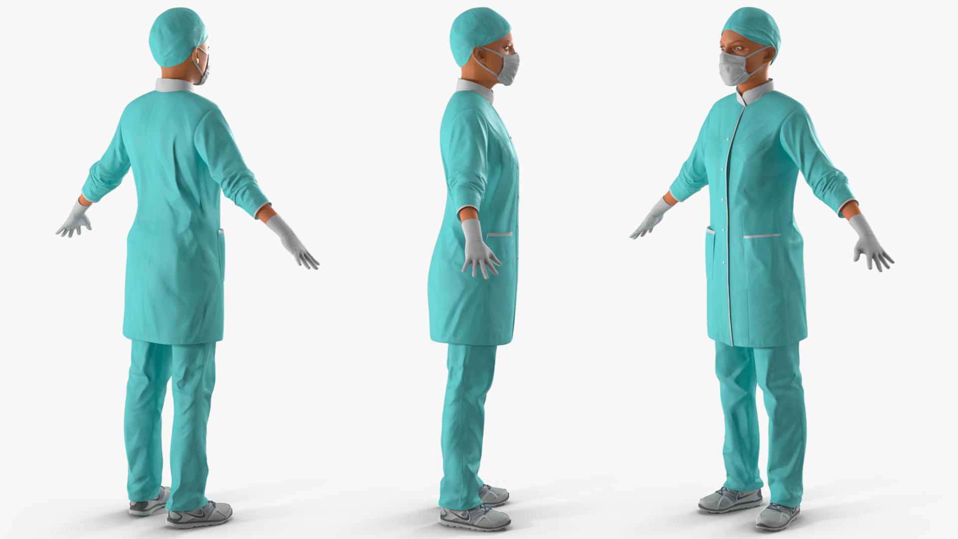 3D Female Doctor Wearing Surgical Mask Rigged for Cinema 4D
