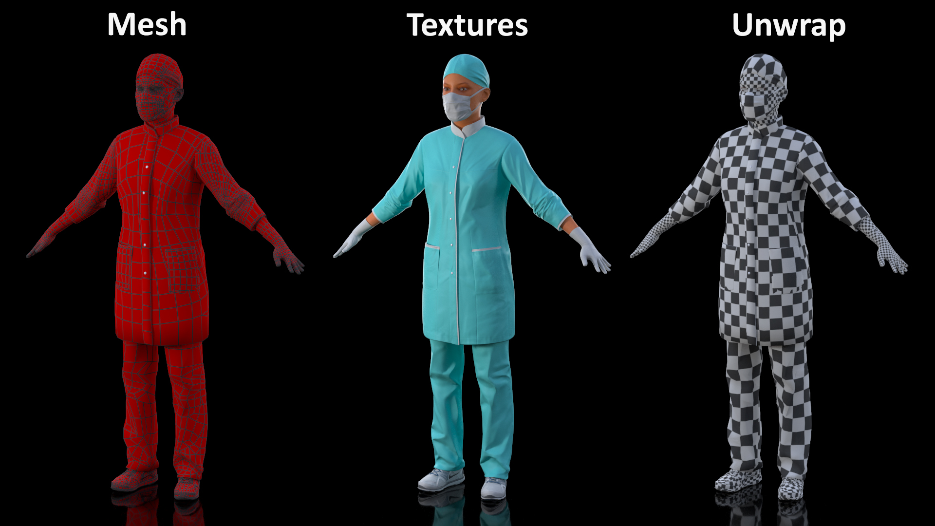 3D Female Doctor Wearing Surgical Mask Rigged for Cinema 4D