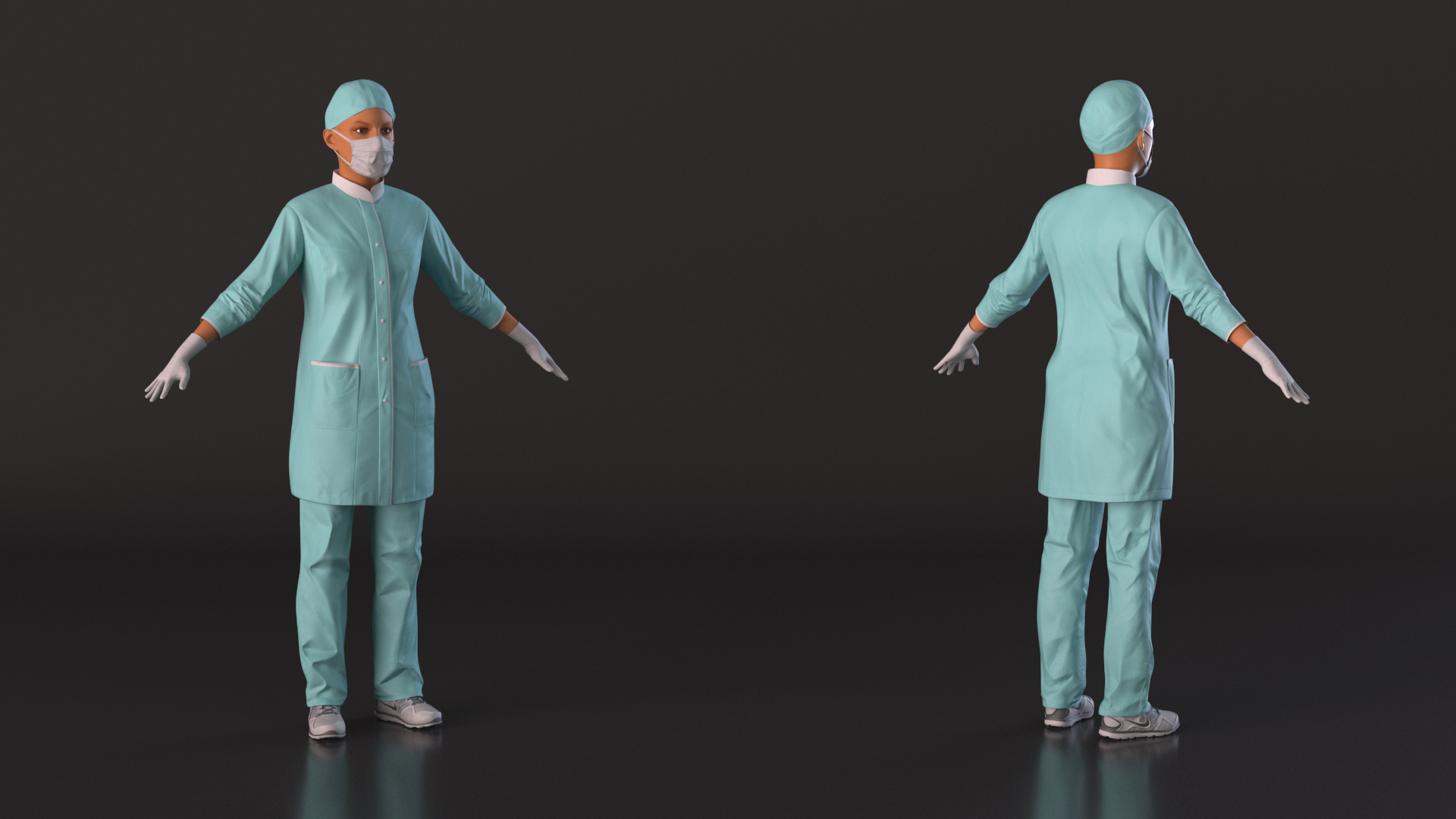 3D Female Doctor Wearing Surgical Mask Rigged for Cinema 4D