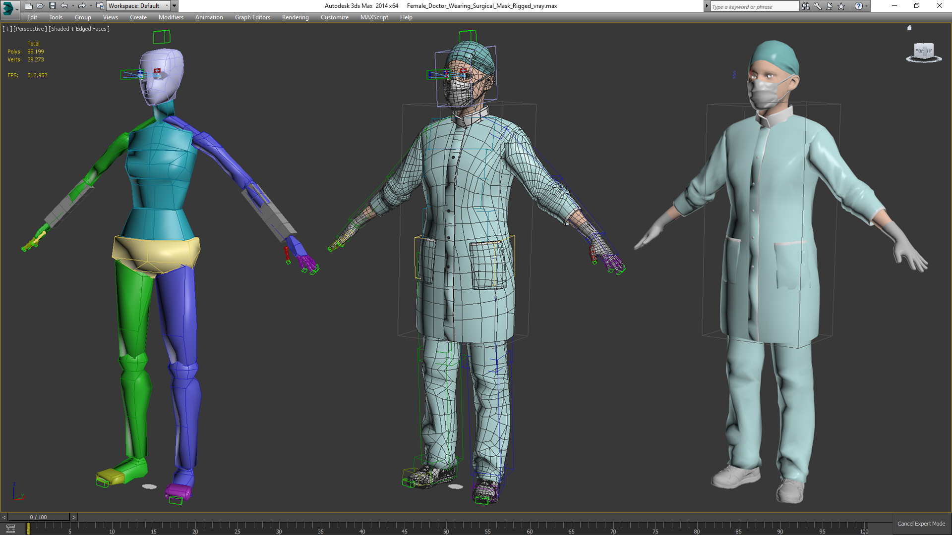 3D Female Doctor Wearing Surgical Mask Rigged for Cinema 4D