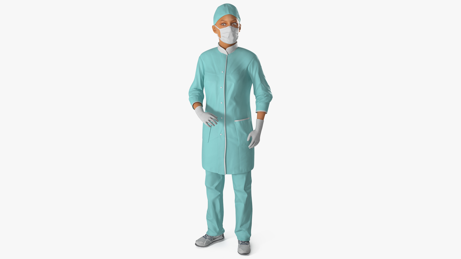 3D Female Doctor Wearing Surgical Mask Rigged for Cinema 4D