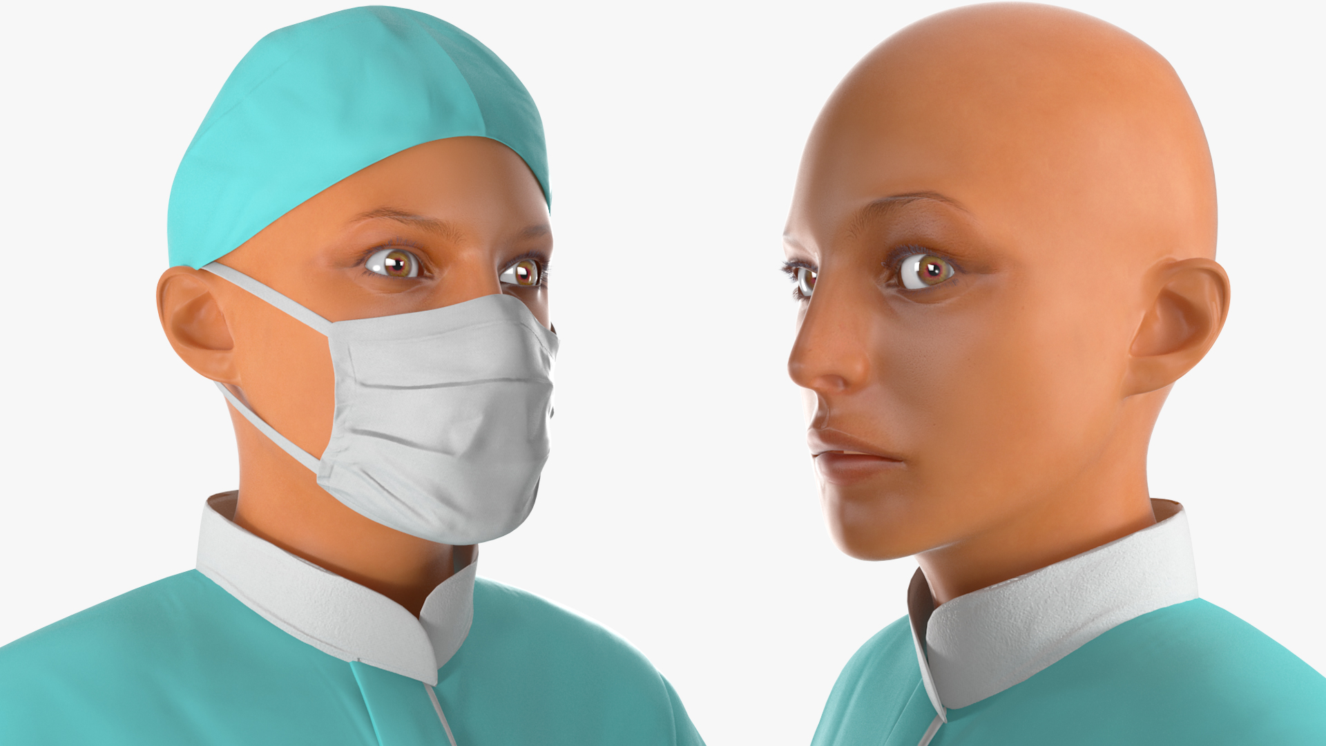 3D Female Doctor Wearing Surgical Mask Rigged for Cinema 4D