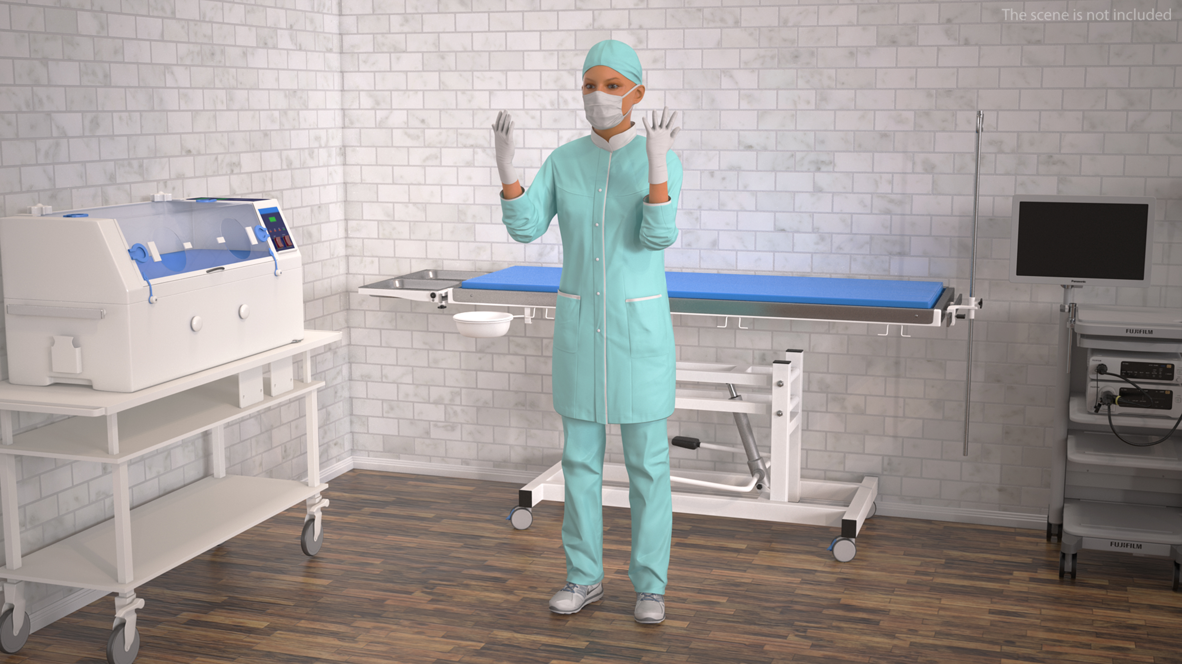 3D Female Doctor Wearing Surgical Mask Rigged for Cinema 4D