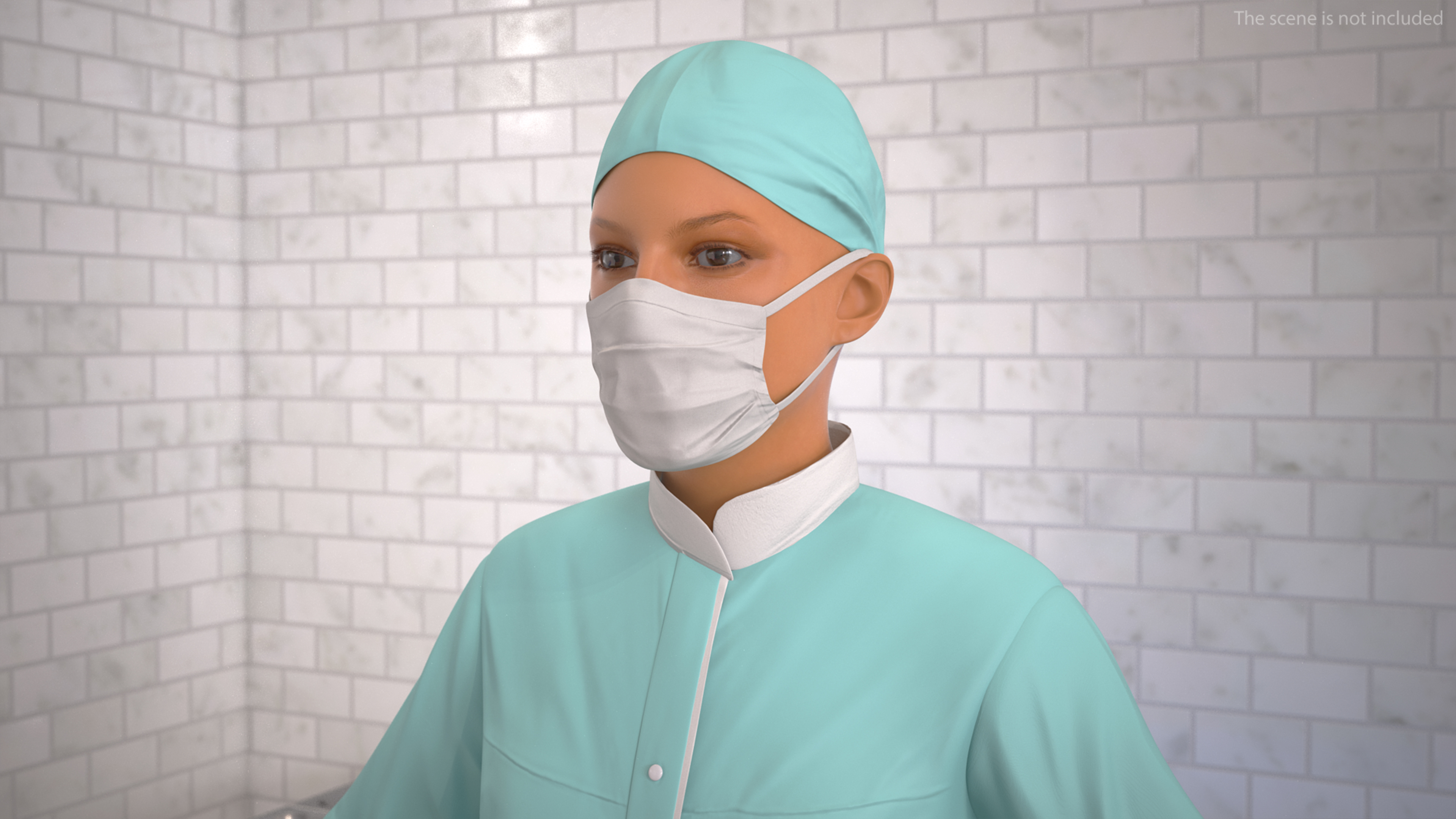 3D Female Doctor Wearing Surgical Mask Rigged for Cinema 4D