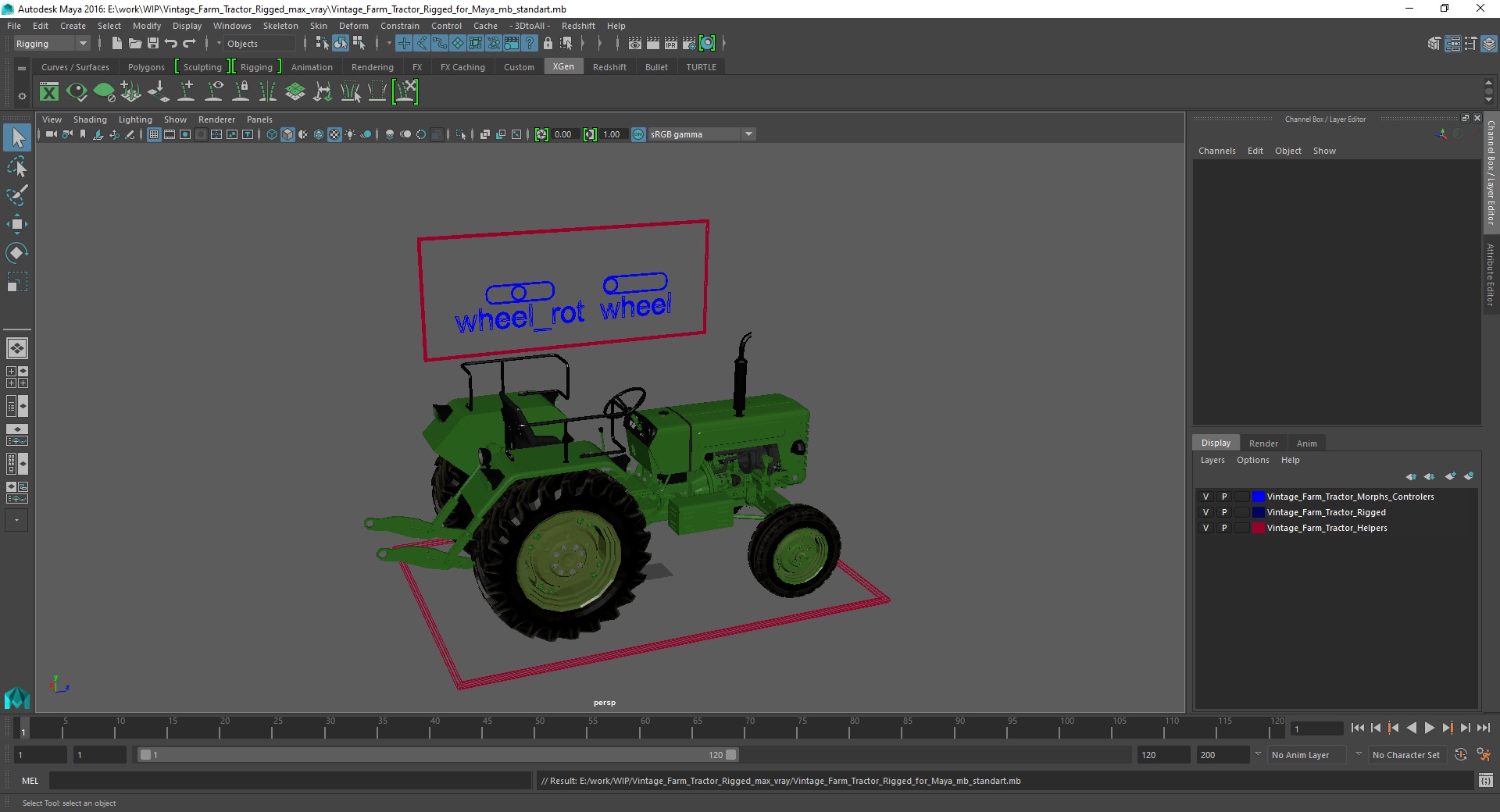 3D Vintage Farm Tractor Rigged for Maya