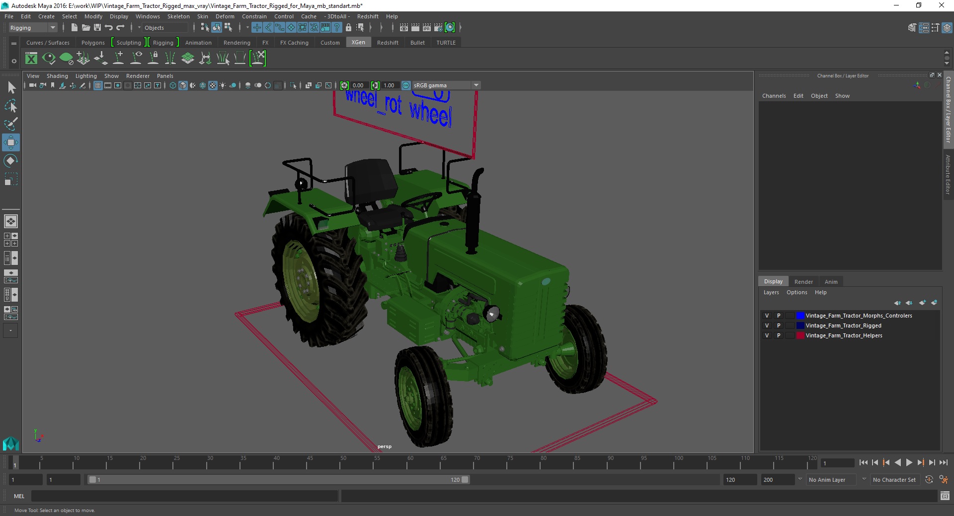 3D Vintage Farm Tractor Rigged for Maya