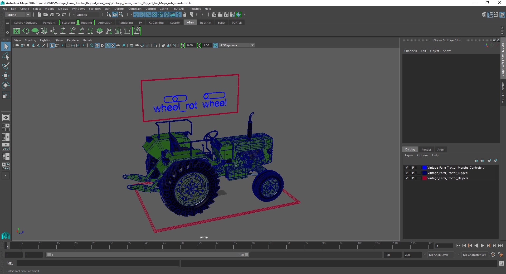 3D Vintage Farm Tractor Rigged for Maya