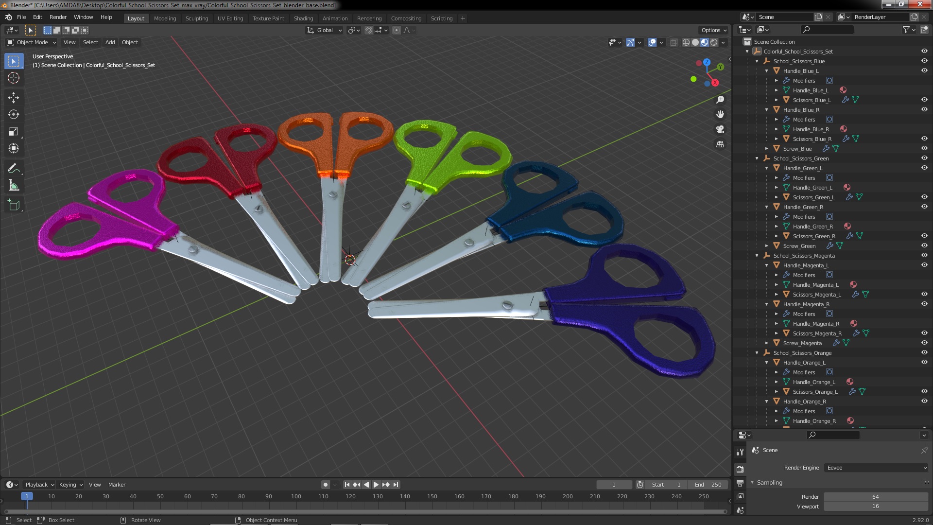 3D Colorful School Scissors Set model