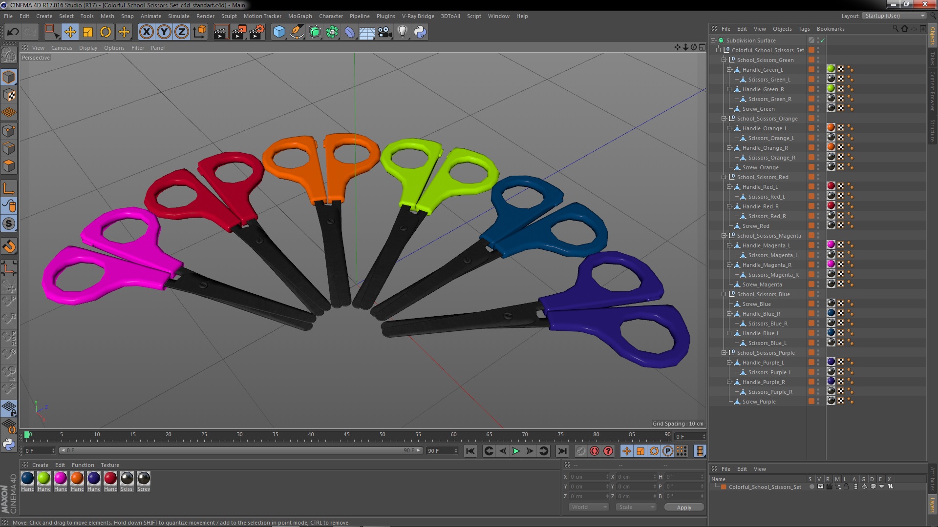 3D Colorful School Scissors Set model