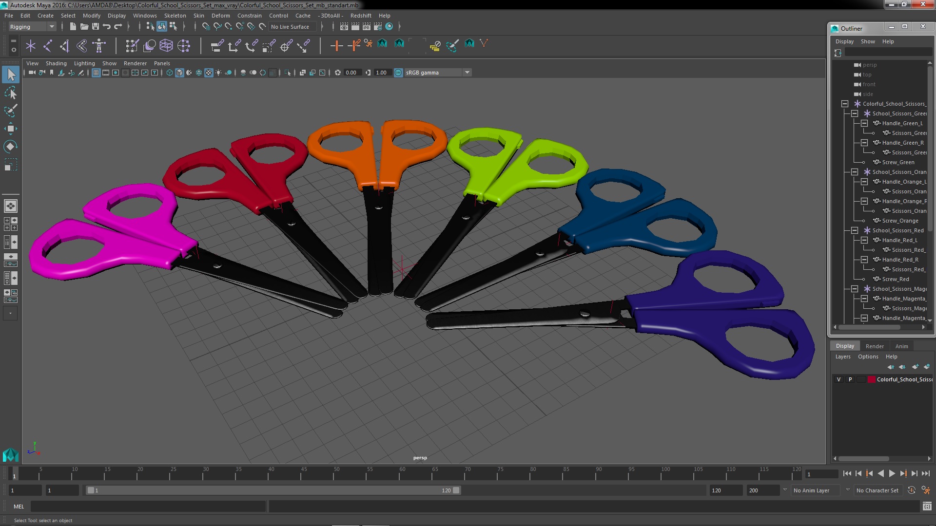 3D Colorful School Scissors Set model