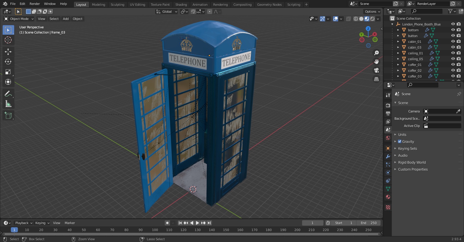 3D London Phone Booth Blue model