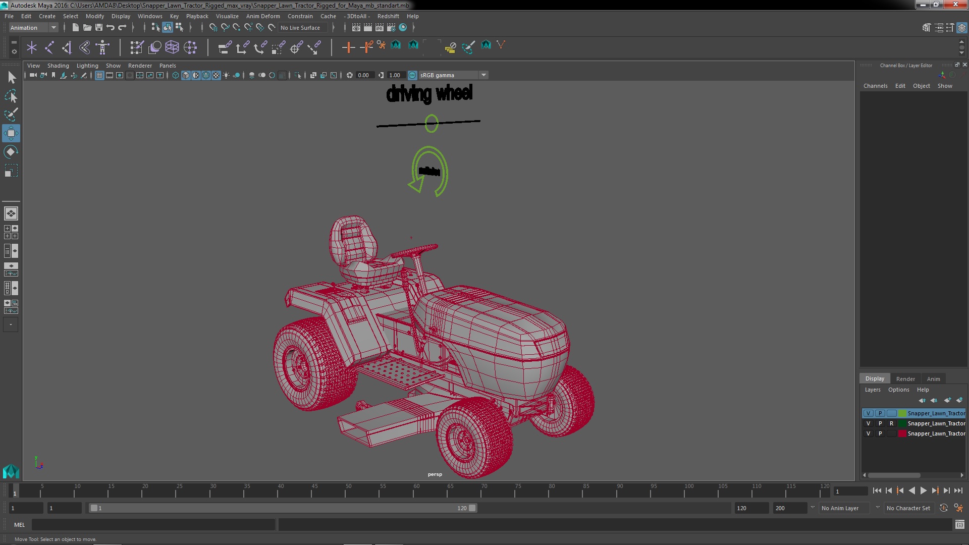 3D Snapper Lawn Tractor Rigged for Maya