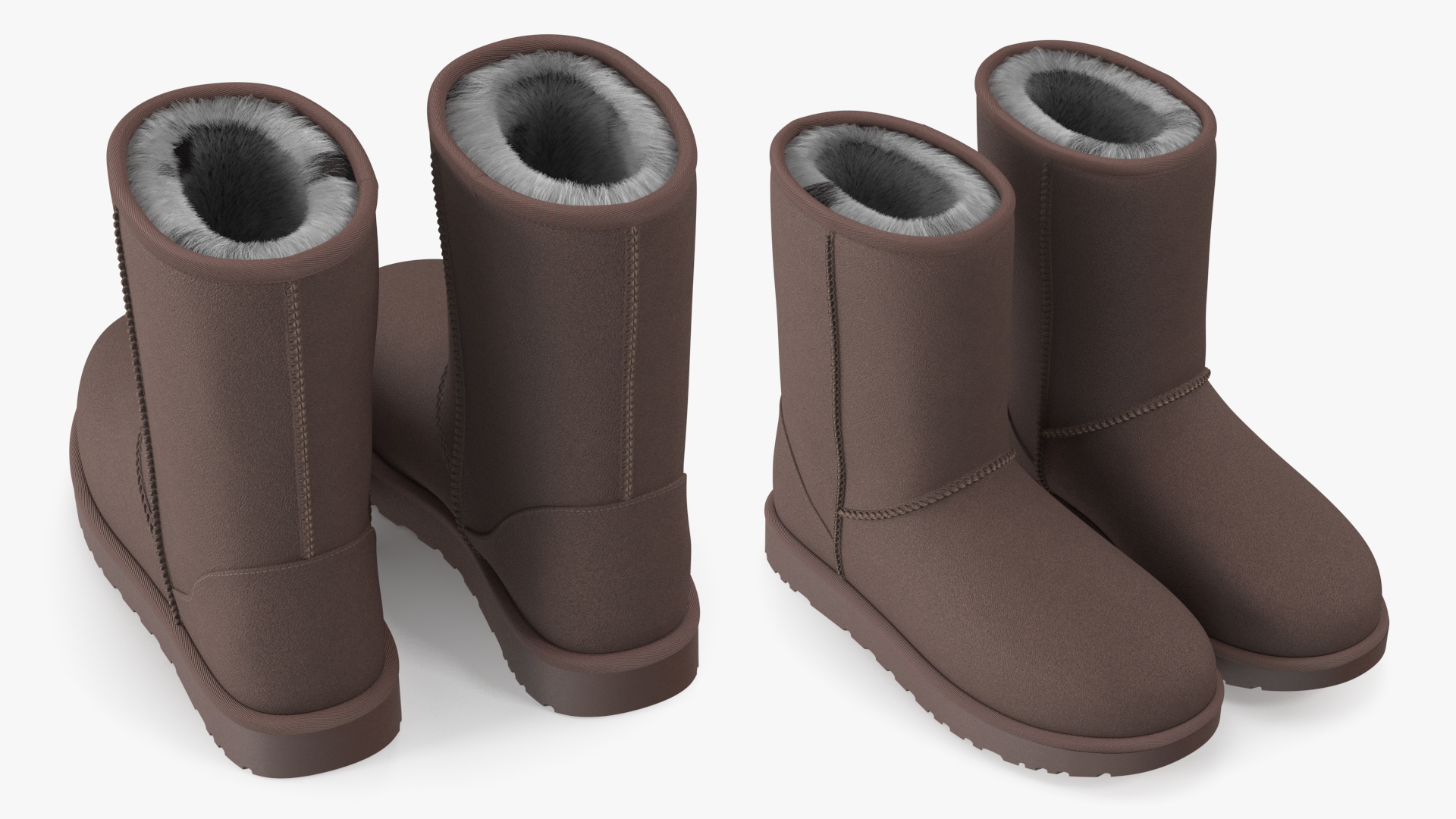 3D model Classic Short Boots for Ladies Fur Brown