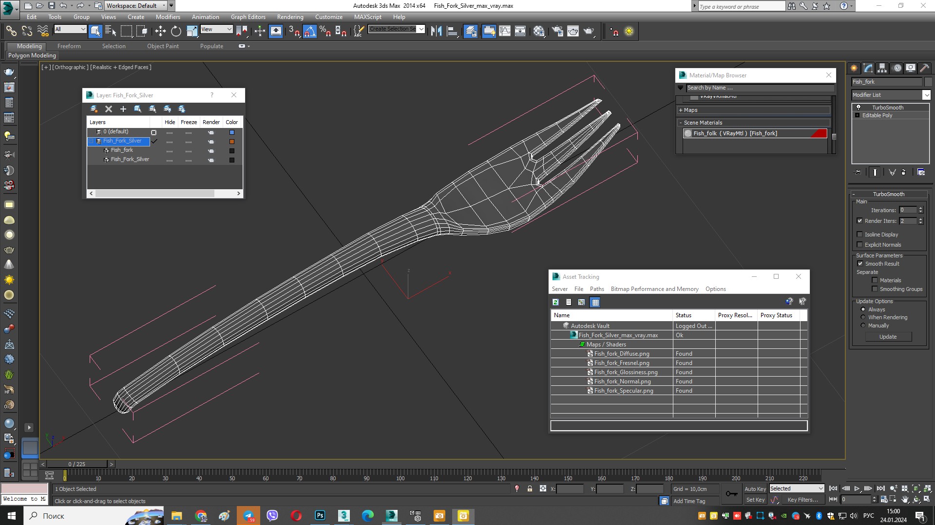 3D Fish Fork Silver