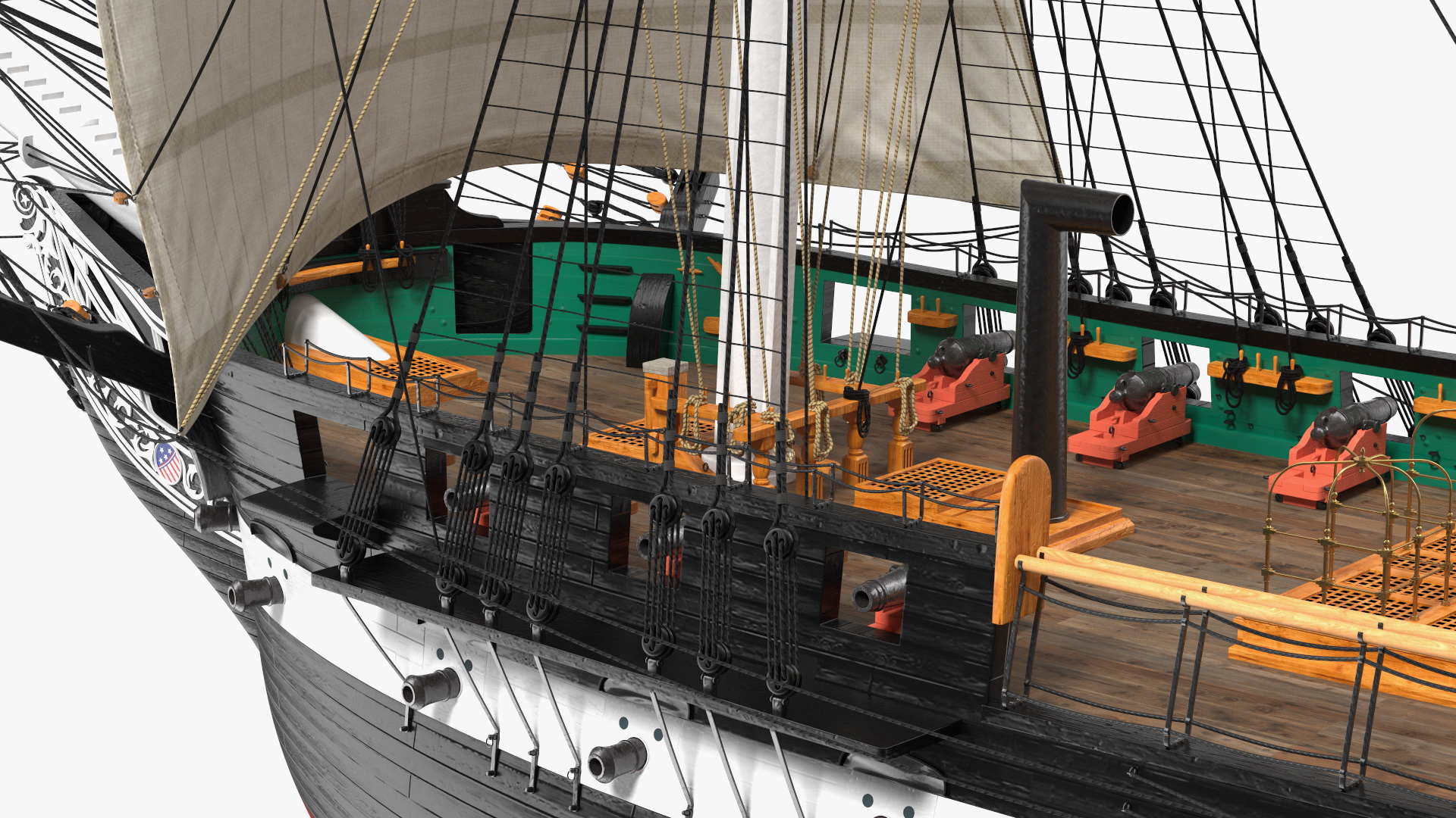 3D USS Constitution Heavy Frigate Raised Sails model