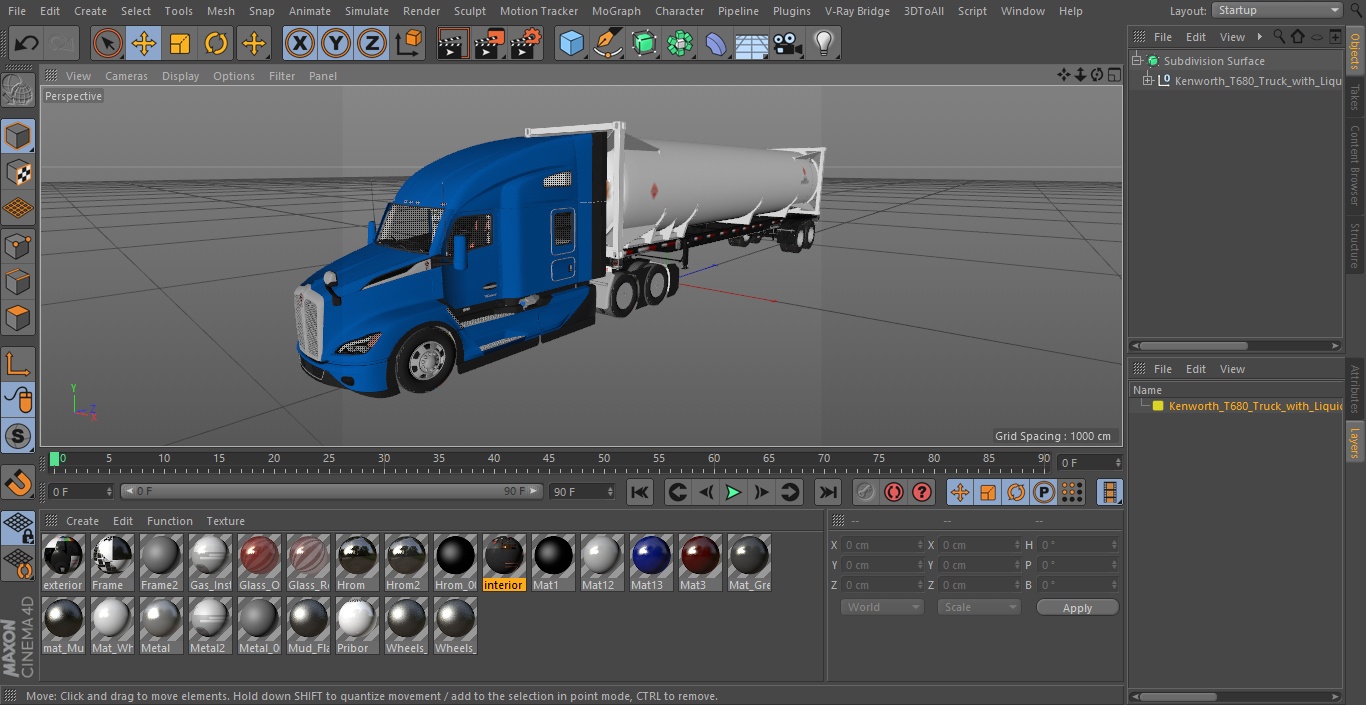 3D Kenworth T680 Truck with Liquid Natural Gas Trailer