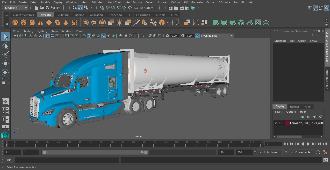 3D Kenworth T680 Truck with Liquid Natural Gas Trailer