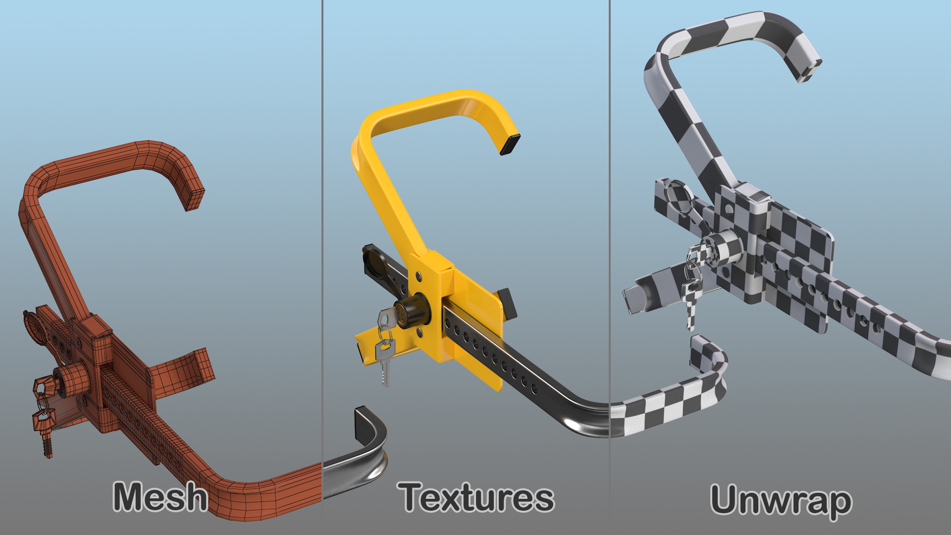 Anti Theft Wheel Lock Clamp with Keys 3D