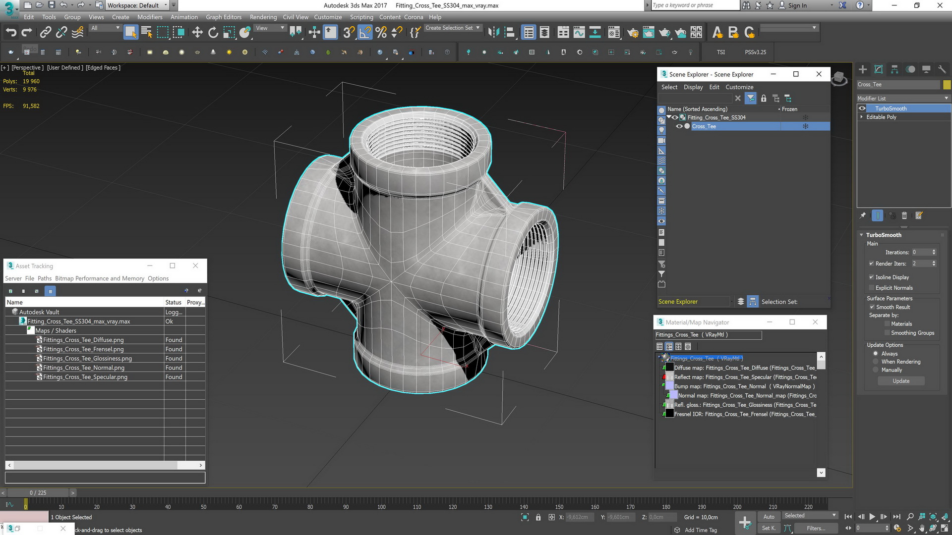 3D Fitting Cross Tee SS304 model