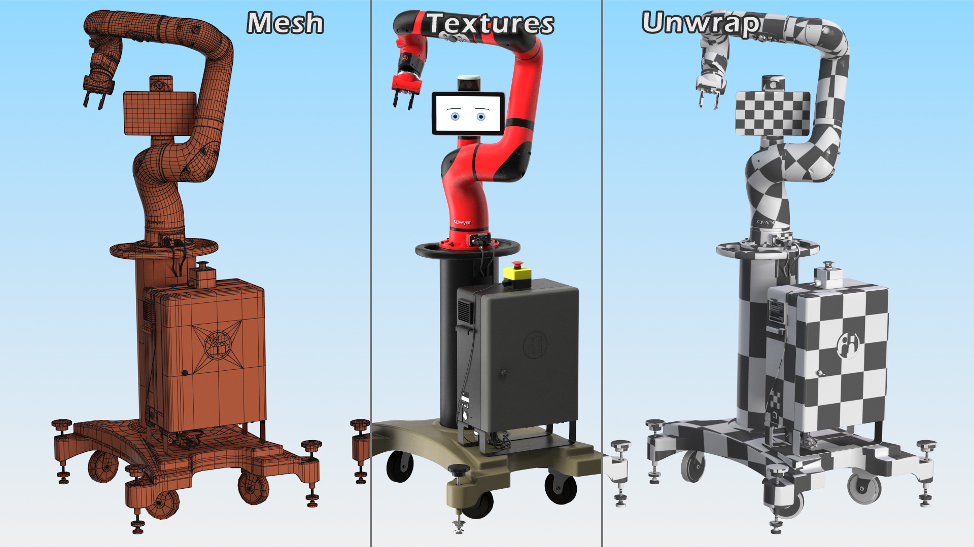 3D Sawyer Black Edition Collaborative Robot with Pedestal Rigged