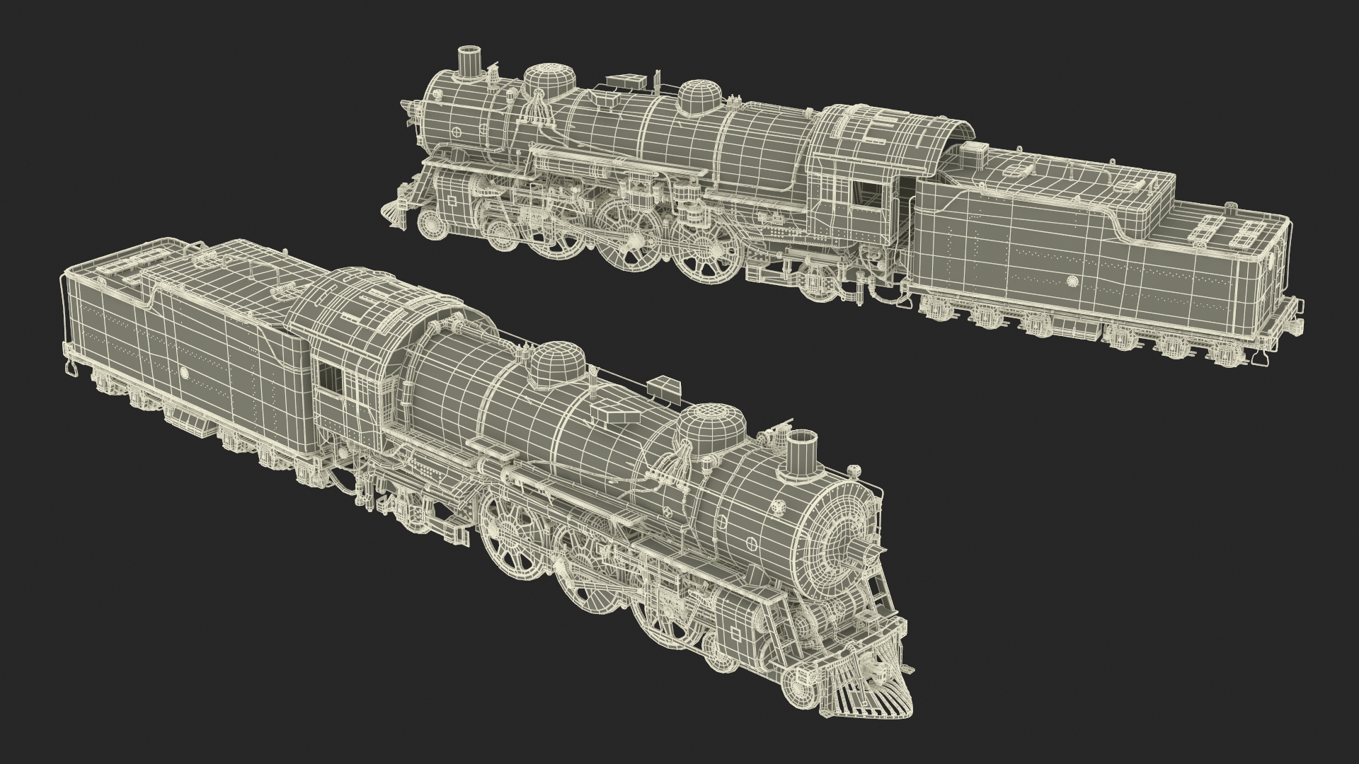 3D model Vintage Steam Locomotive ATSF 3415 Rigged for Maya